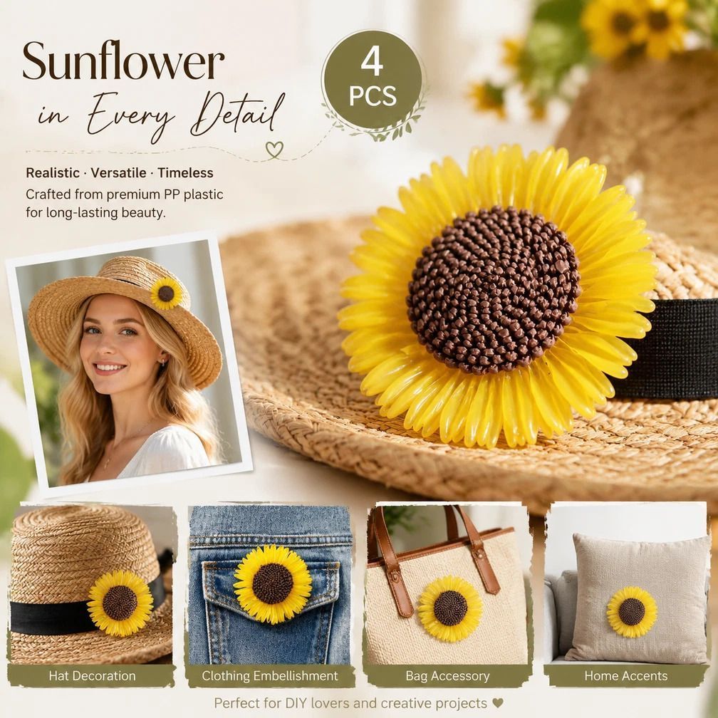 Ginger Yellow Boho Artificial Sunflower Daisy Clothing Ornament Set of 4 - Image 1