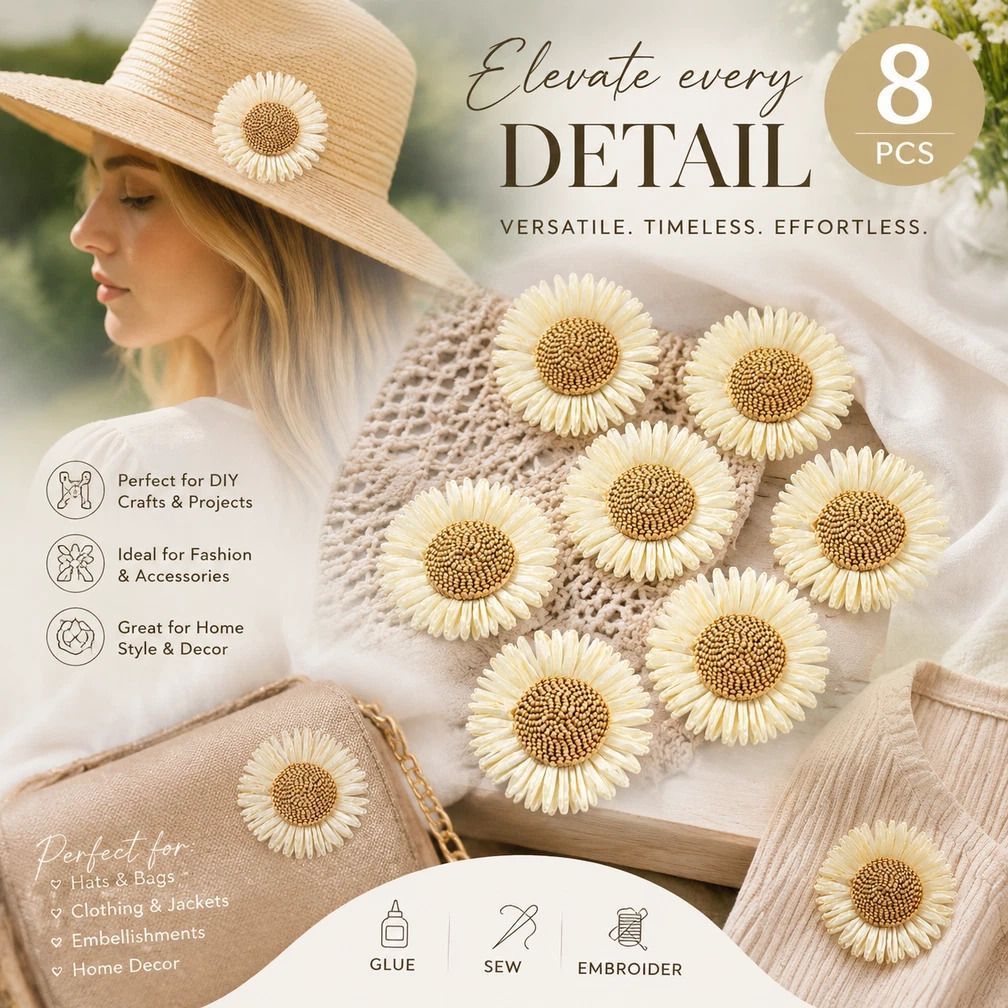 Cream White Boho Artificial Sunflower Daisy Garment Bag Accessory 8 Pack - Image 1