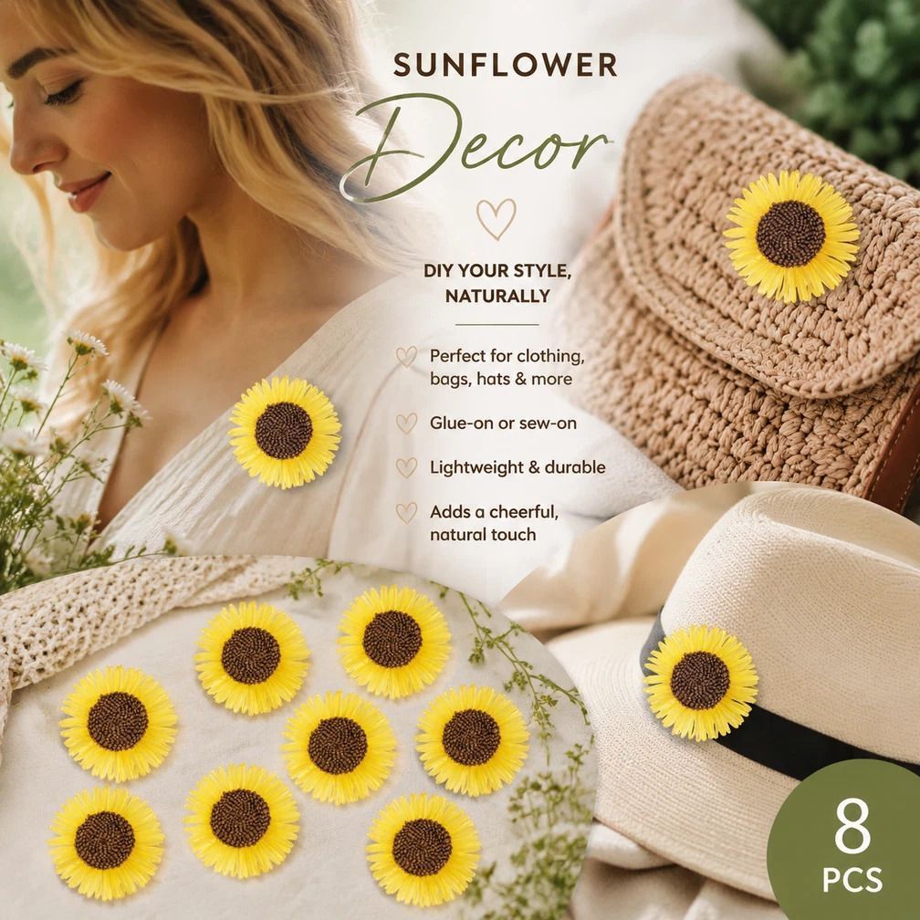 Ginger Yellow Boho Artificial Sunflower Daisy Clothing Ornament Set of 8 - Image 1