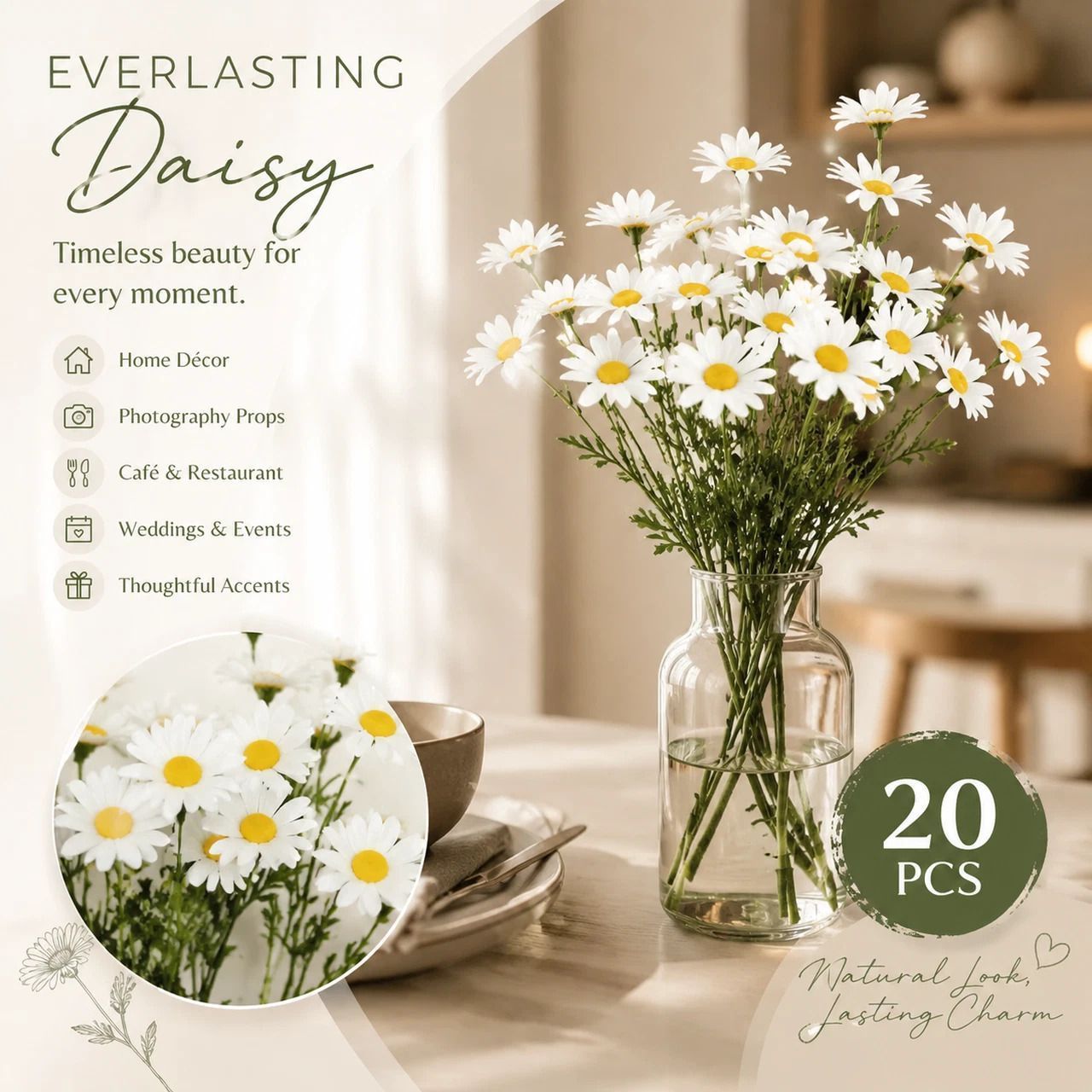 Coastal Aussie Style Artificial Chamomile Daisy, Bring Soft Countryside Vibe To Your Home 20 pcs - Image 1