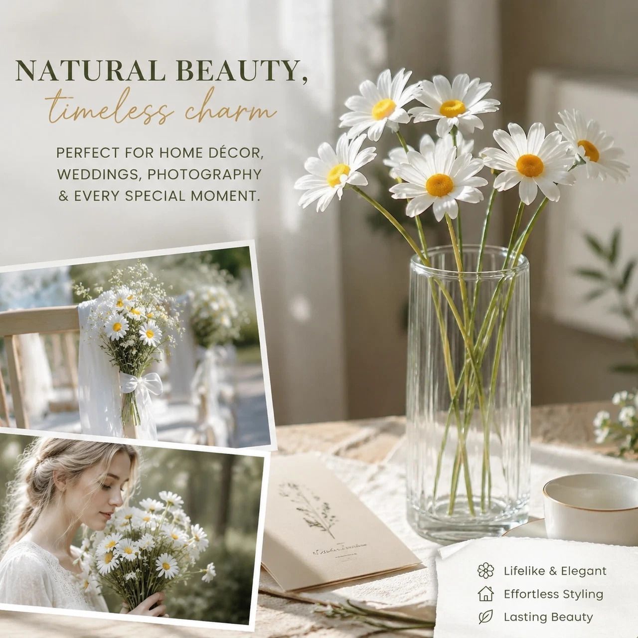 Coastal Aussie Style Artificial Chamomile Daisy, Bring Soft Countryside Vibe To Your Home 20 pcs - Image 2