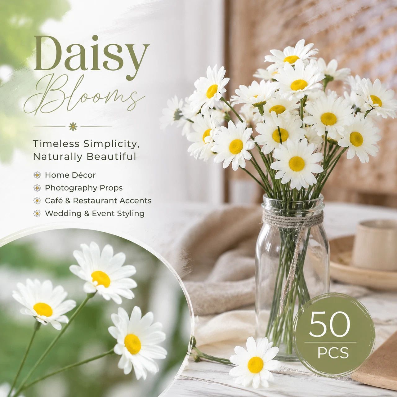 Sunshine Australian Patio Artificial Chamomile, Soft Floral Ornament For Wedding & Hotel 50 pcs - Image 1