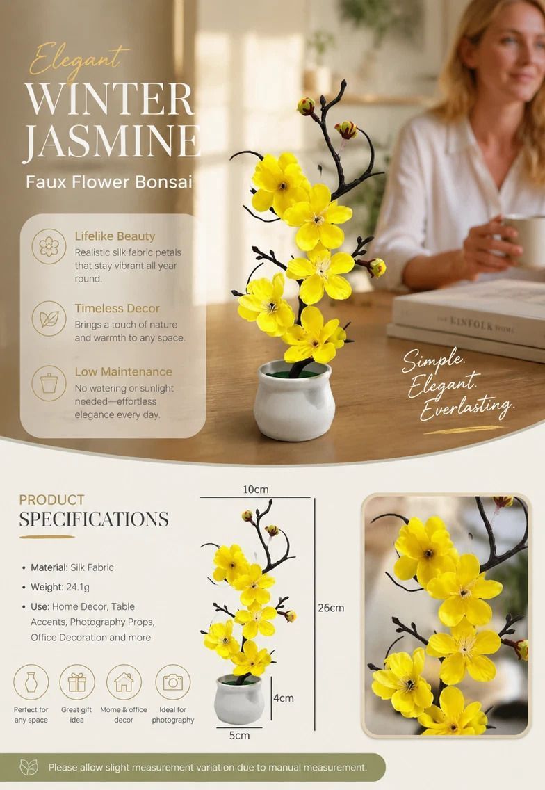Soft Silk Wintersweet Jar Bonsai Table Decor Yellow - Image 2