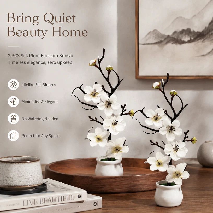 Calming Silk Wintersweet Jar Bonsai White 2 Pack - Image 1