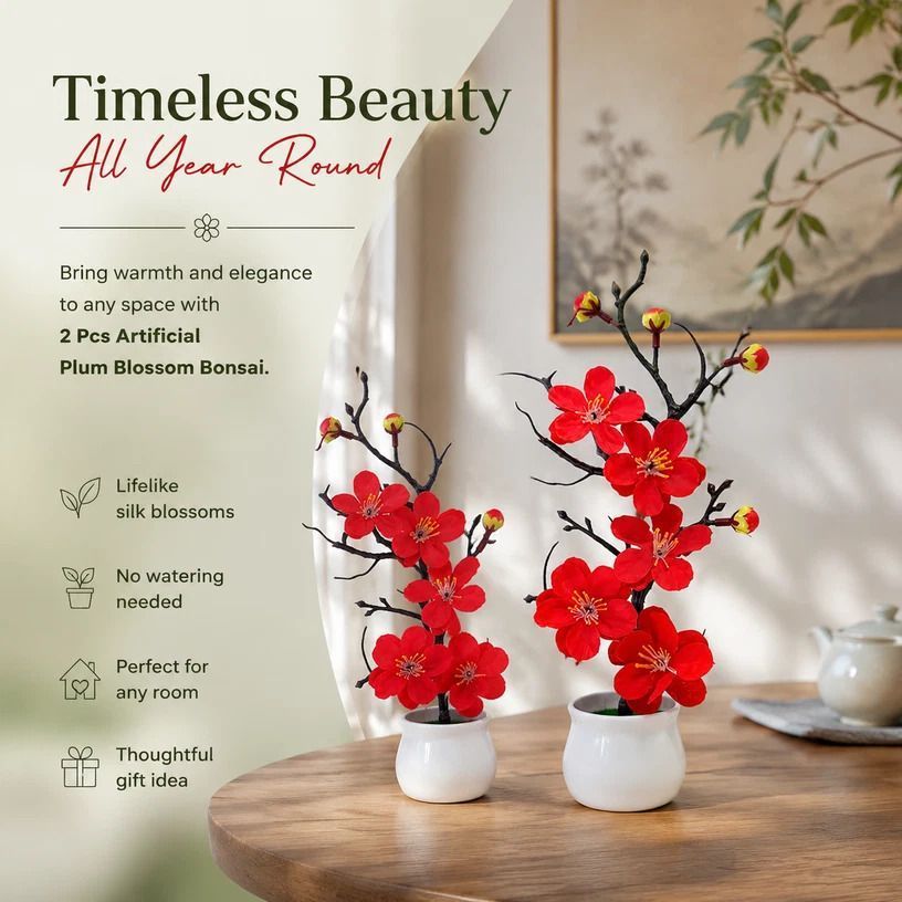 Calming Silk Wintersweet Jar Bonsai Red 2 Pack - Image 1