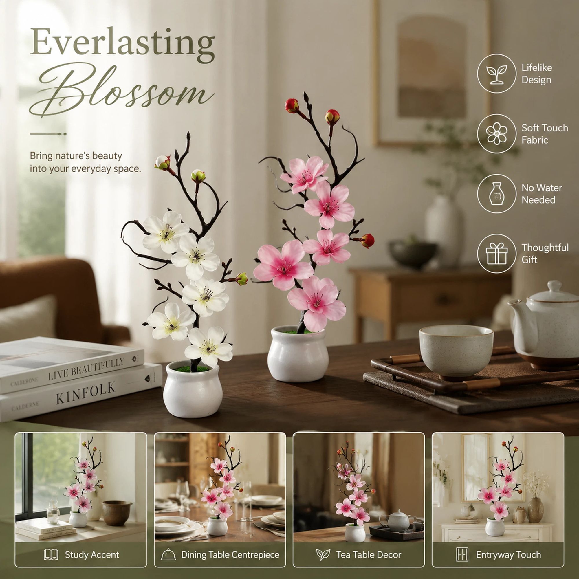 Gentle White Pink Wintersweet Jar Bonsai 2 Pack - Image 1