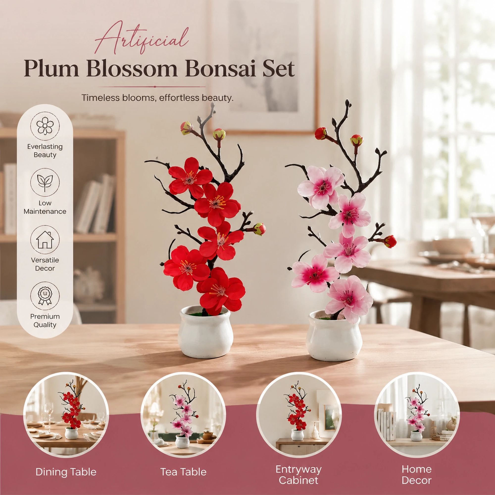 Warm Pink Red Wintersweet Jar Bonsai 2 Pack - Image 1