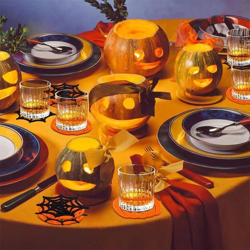 6pk Mixed Pumpkin & Spider Web Halloween Felt Coasters - Image 3
