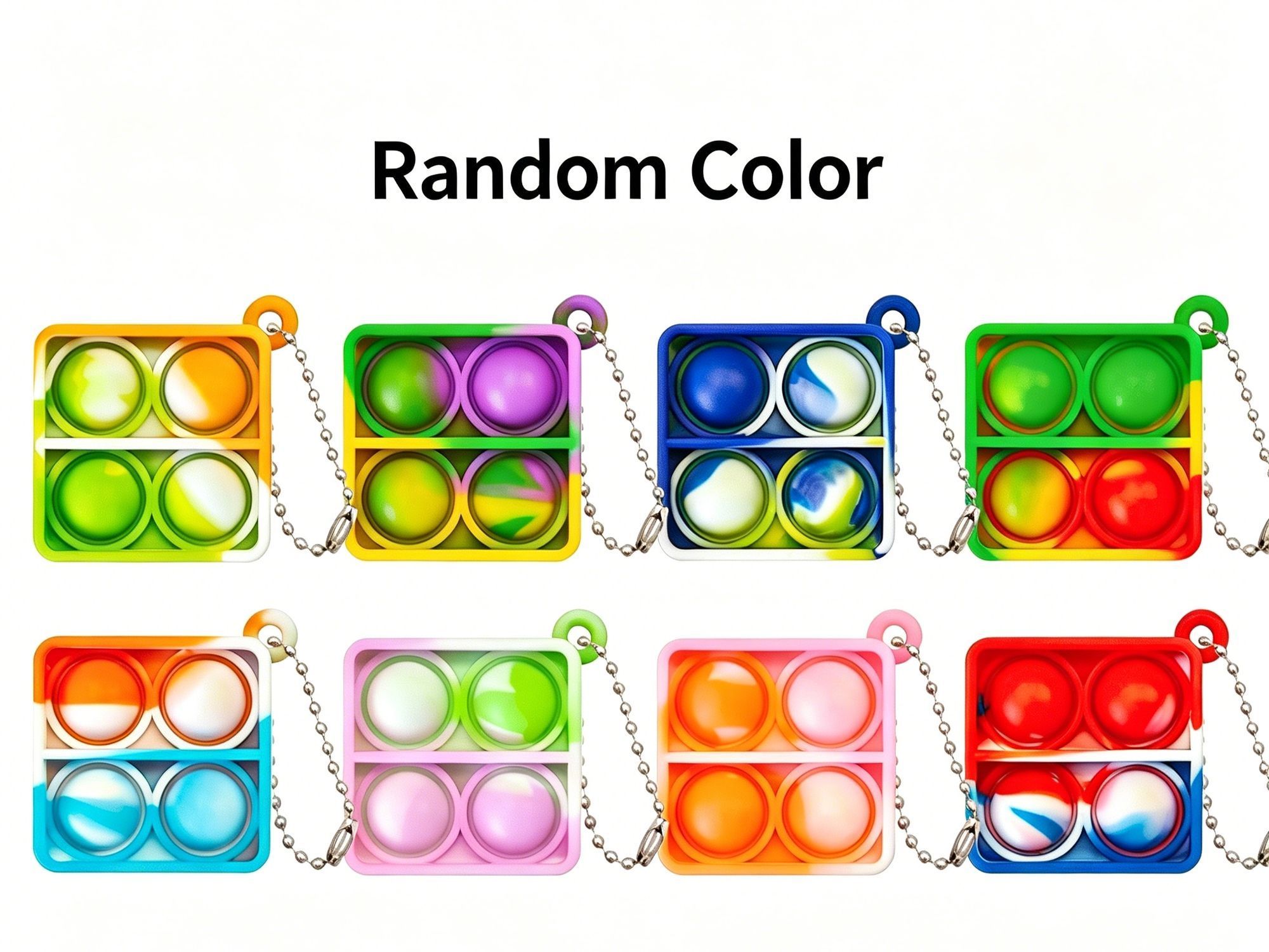 8pk 3cm Square Pop It Fidget Keychain - Image 1