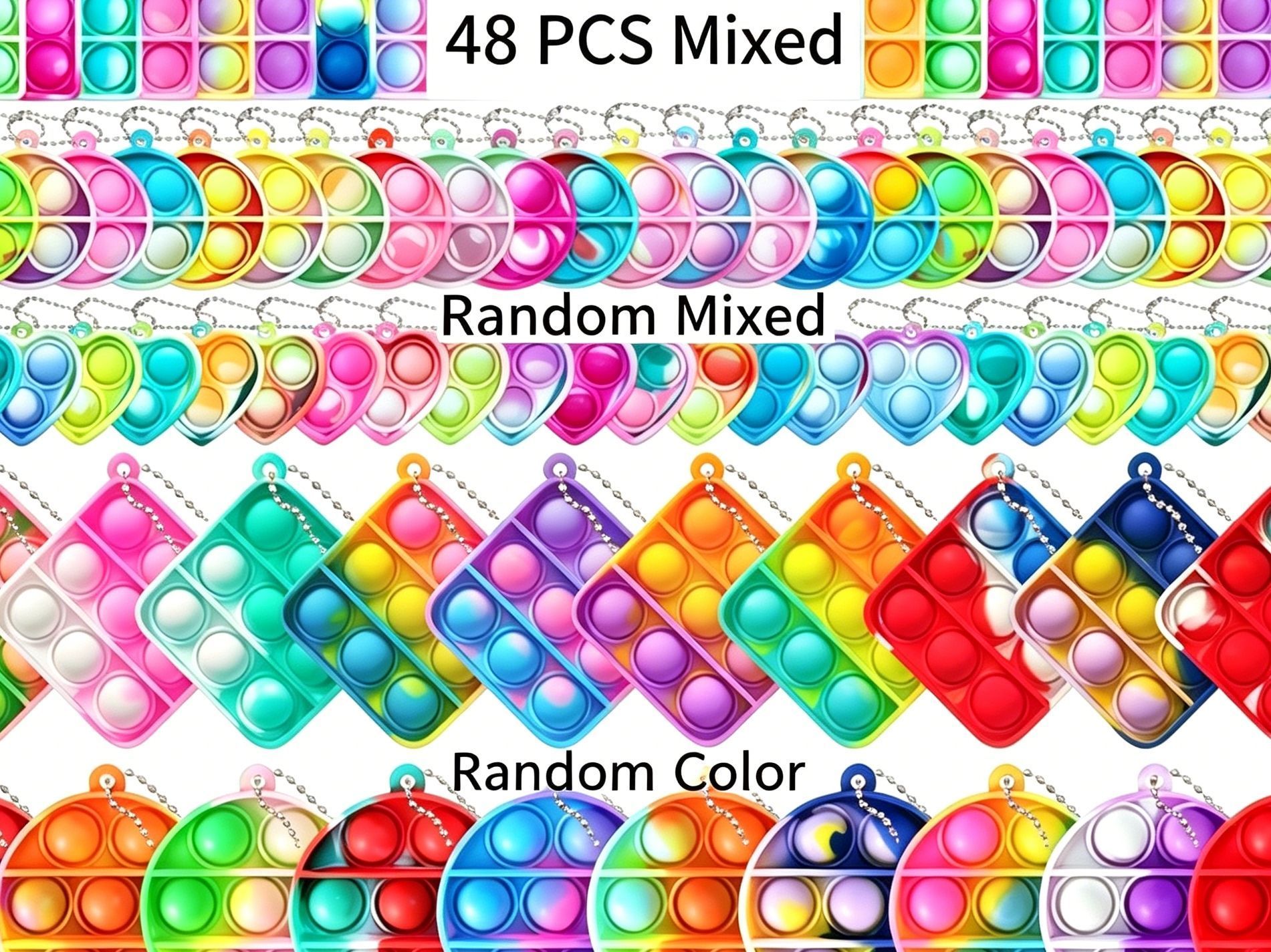 48pk Assorted Mixed Size Pop It Fidget Keychains - Image 1
