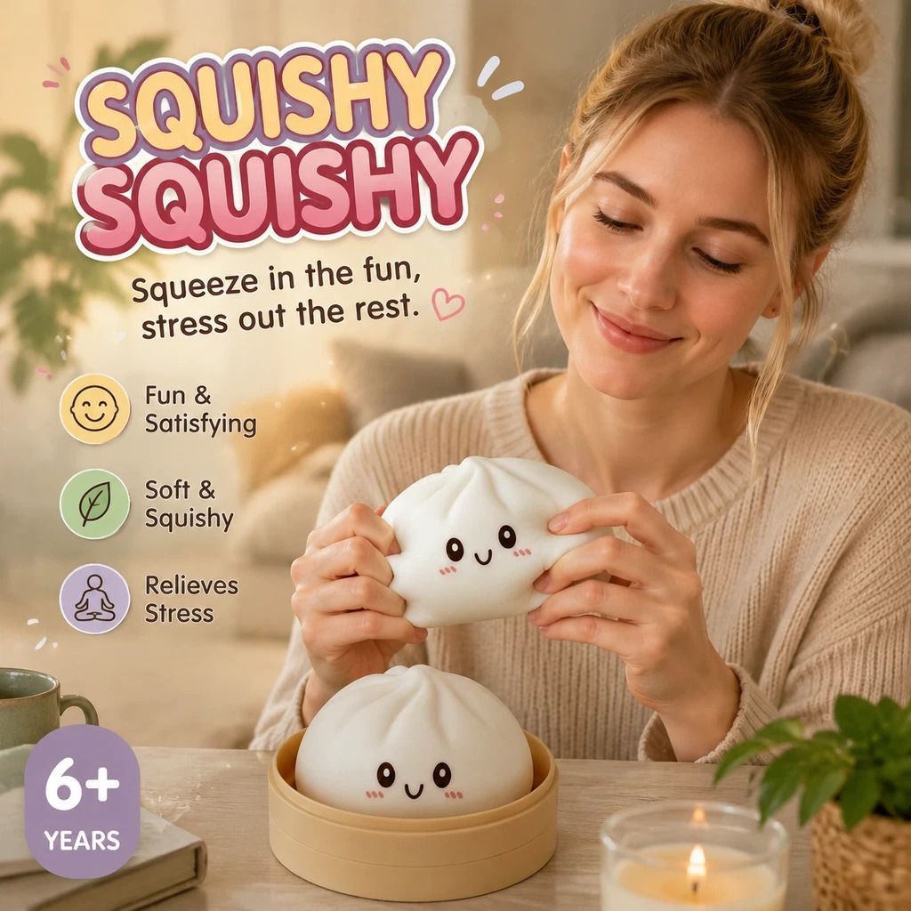 Stress Relief Giant Bun Squishy, Cute Present, Plain White - Image 1