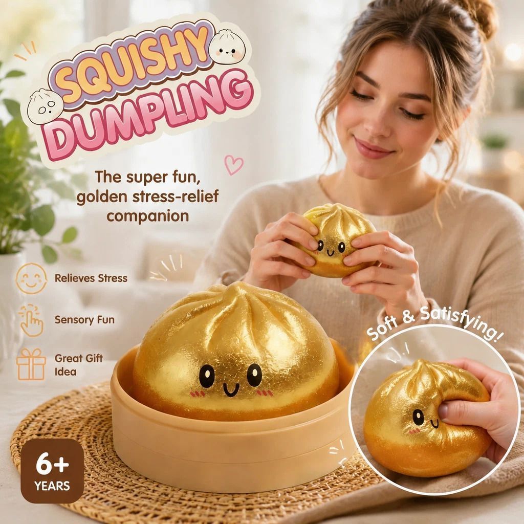 Stress Relief Giant Bun Squishy, Party Gift, Glitter Gold - Image 1
