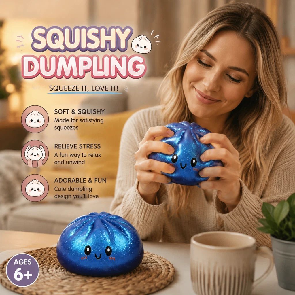 Stress Relief Giant Bun Squishy, Souvenir Present, Glitter Blue - Image 1