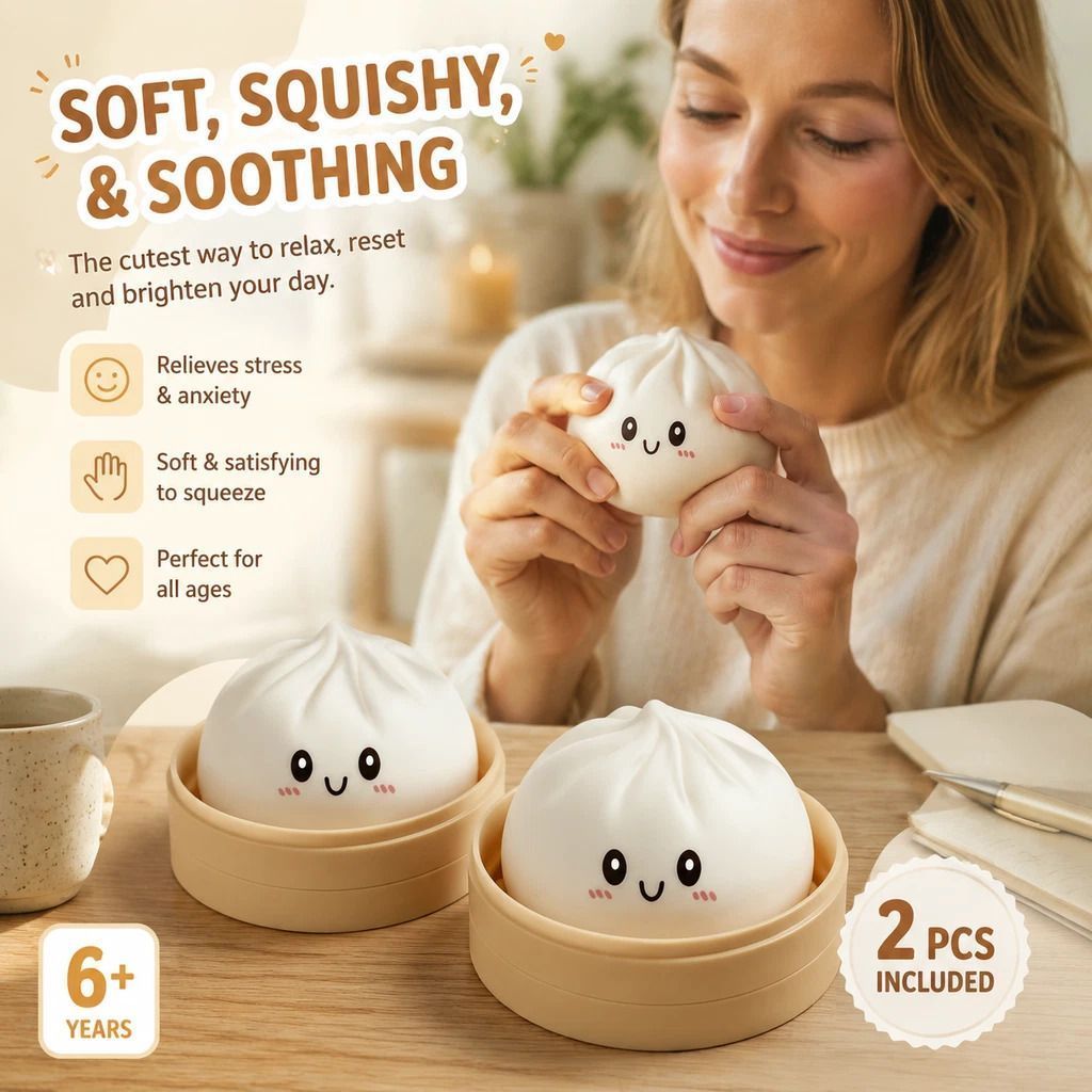 Stress Relief Giant Bun Squishy Plain White 2 Pack, Pocket Present - Image 1