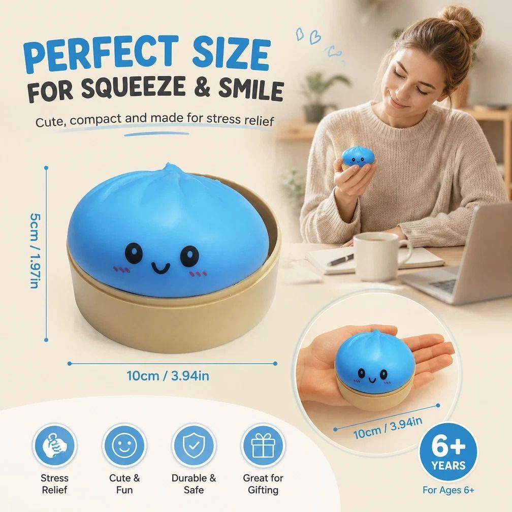 Stress Relief Duo Plain Green & Plain Blue Bun Squishy 2 Pack, Aqua Kid Pair - Image 3