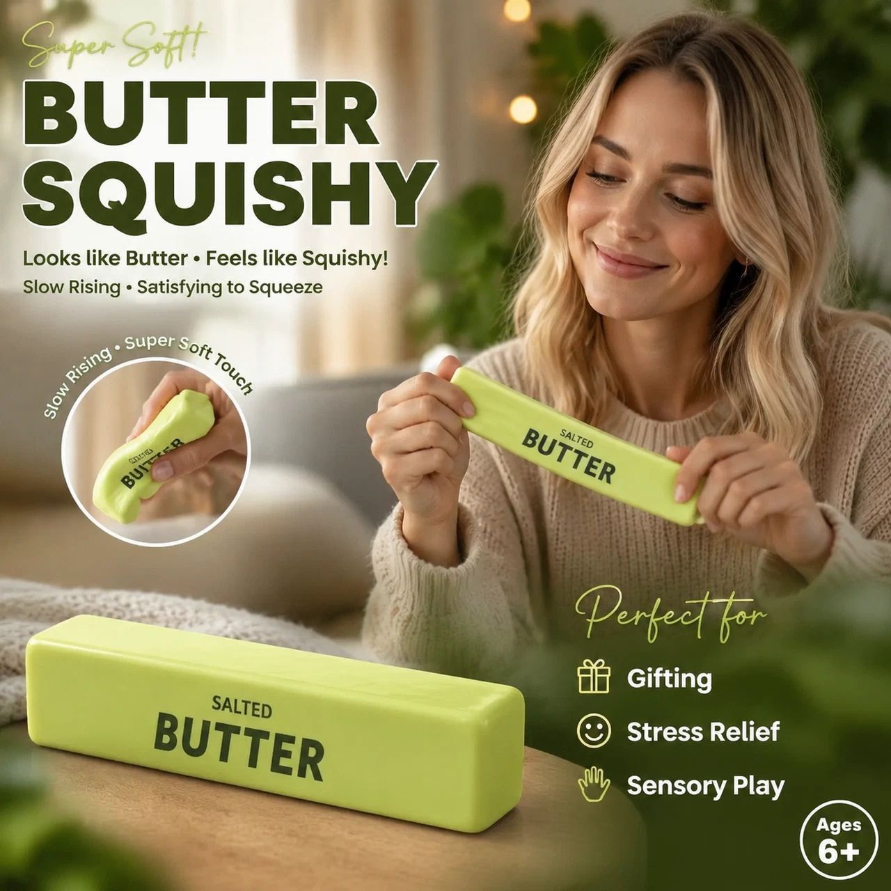 Ultra Soft Slow Rebound Stress Relief Toy, Matcha Butter Stick 23cm - Image 1