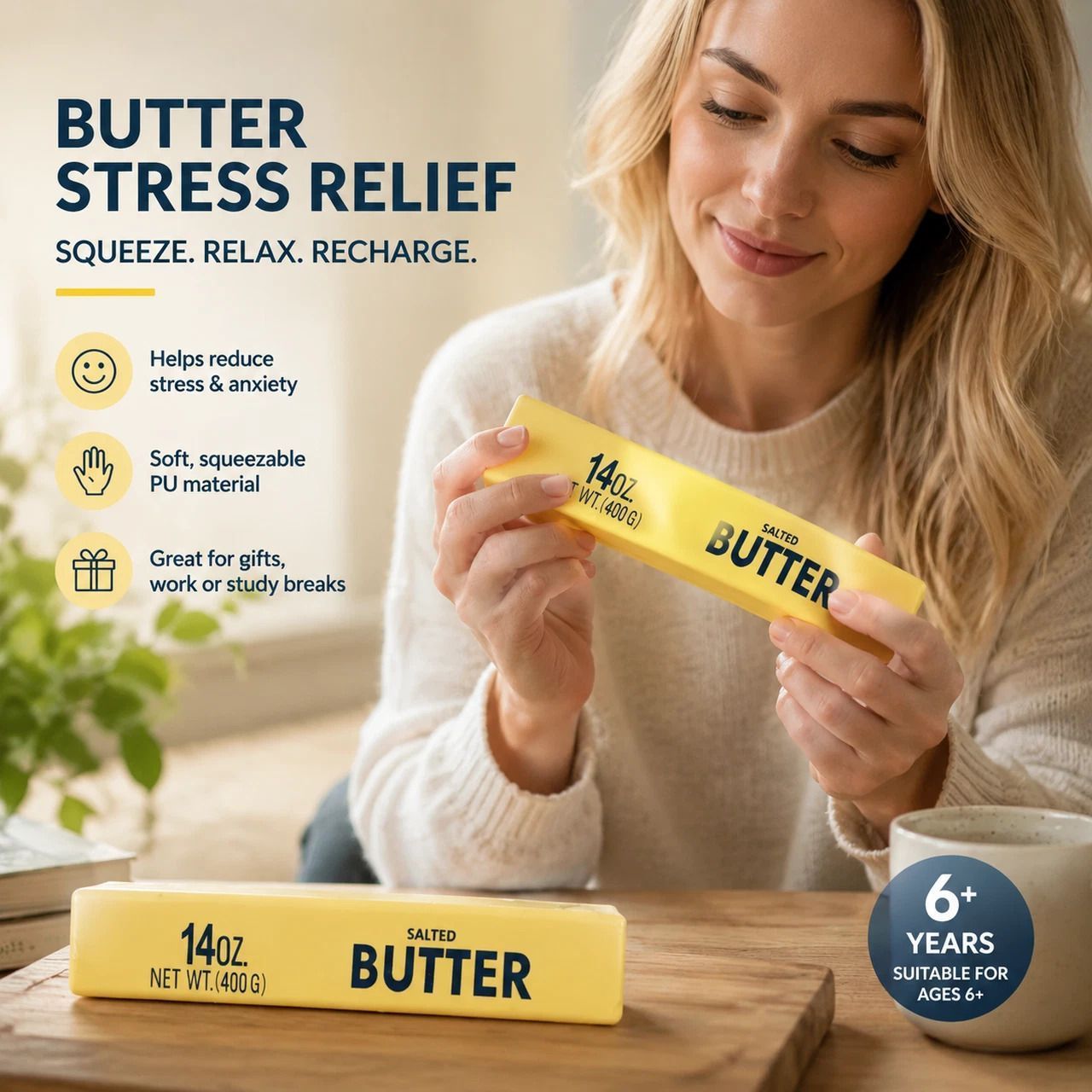 Ultra Soft Slow Rebound Stress Relief Toy, Yellow Butter Stick 23cm - Image 1