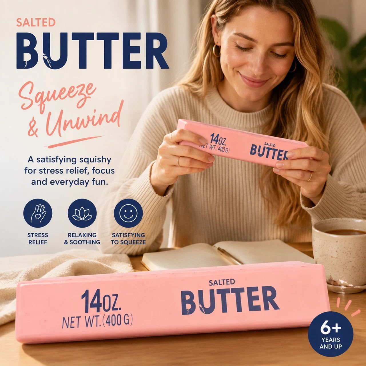 Ultra Soft Slow Rebound Stress Relief Toy, Pink Butter Stick 23cm - Image 1