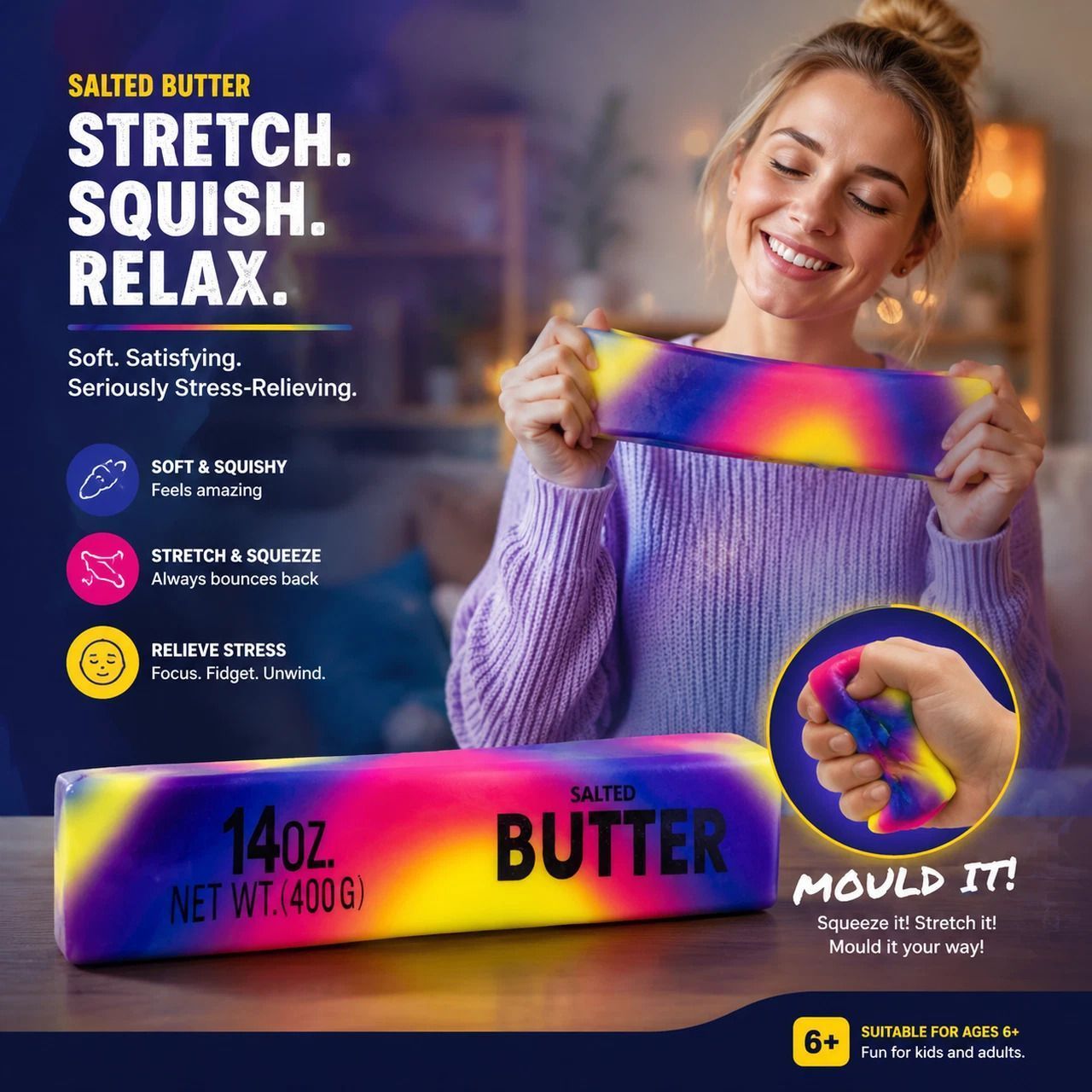 Ultra Soft Slow Rebound Stress Relief Toy, Iridescent Butter Stick 23cm - Image 1