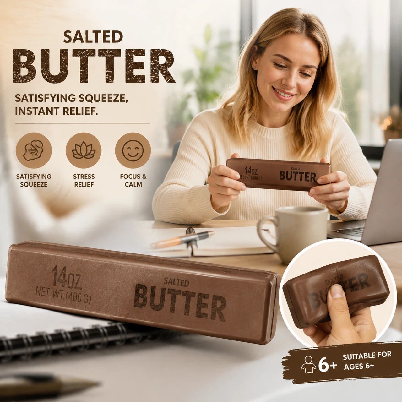 Ultra Soft Slow Rebound Stress Relief Toy, Coffee Butter Stick 23cm - Image 1