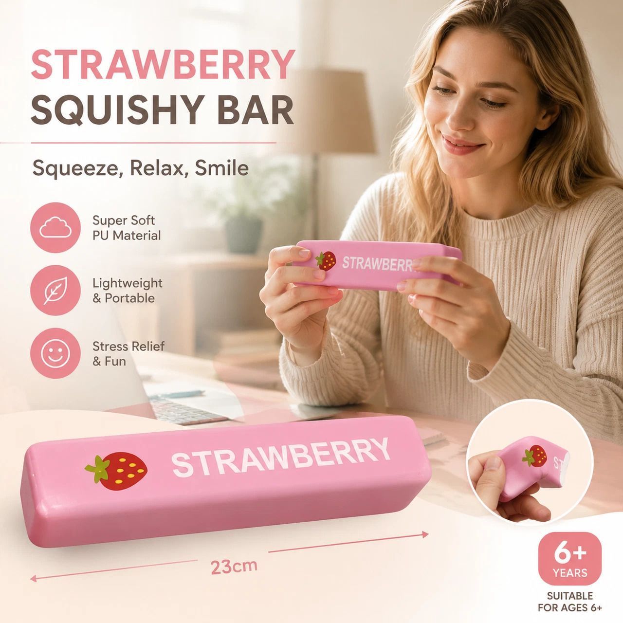 Ultra Soft Slow Rebound Stress Relief Toy, Strawberry Butter Stick 23cm - Image 1