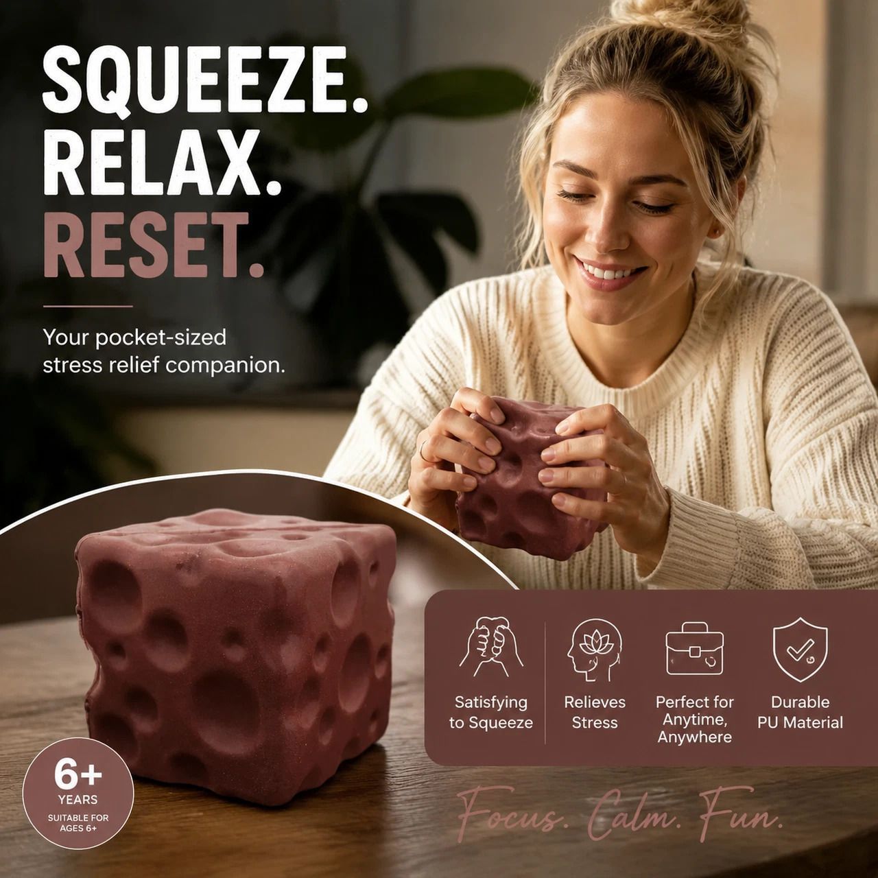 Ultra Soft Slow Rebound Stress Relief Toy, Chocolate Cheese - Image 1