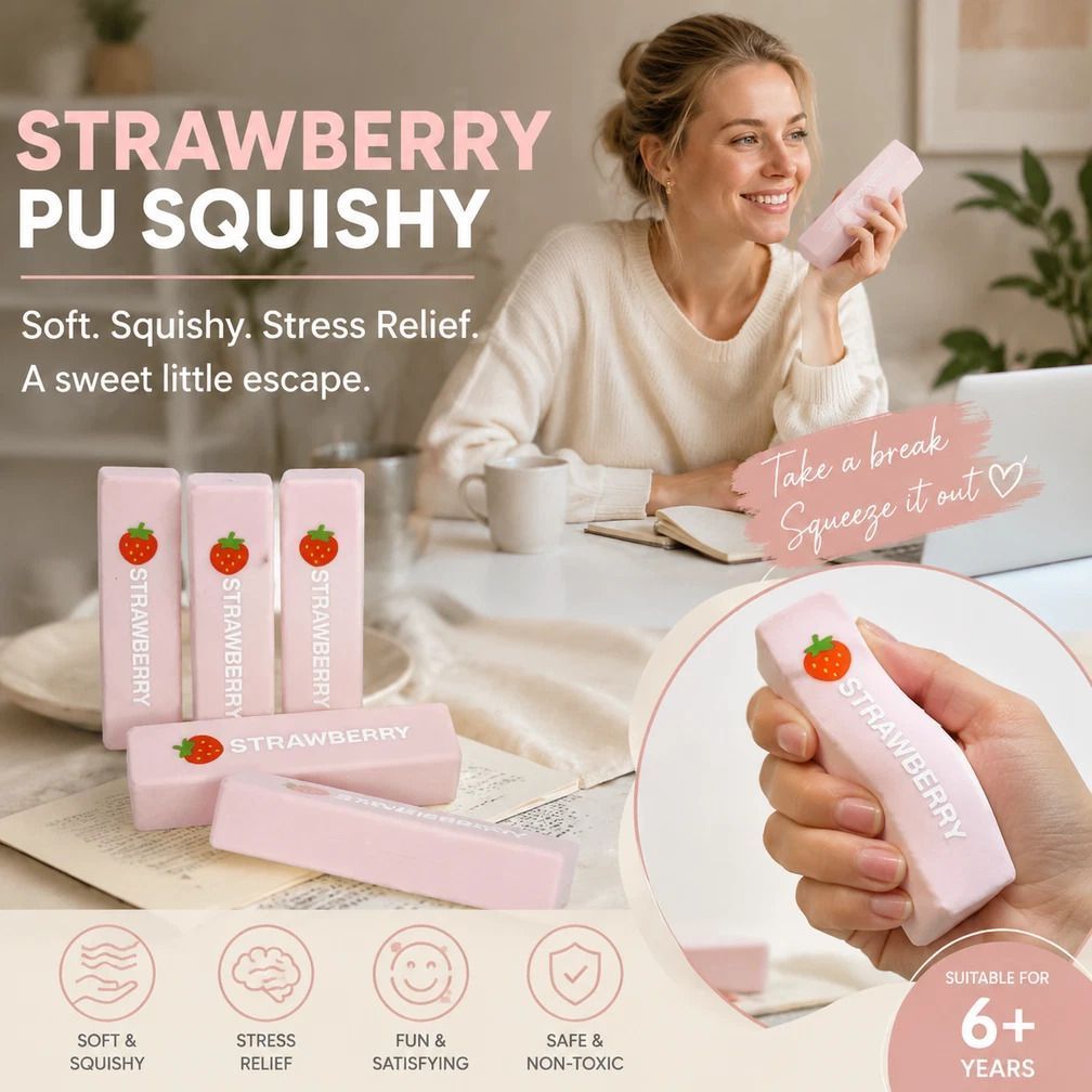 Ultra Soft Slow Rebound Stress Relief Toy, Pink Strawberry Stick 13.5cm - Image 1