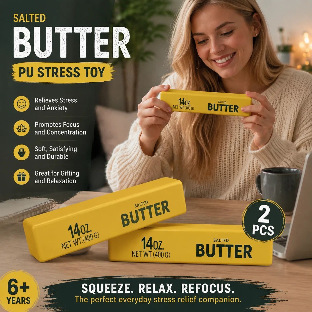Golden Butter Stick 23cm Stress Relief Toy 2 Pack, Holiday Gift - Image 1