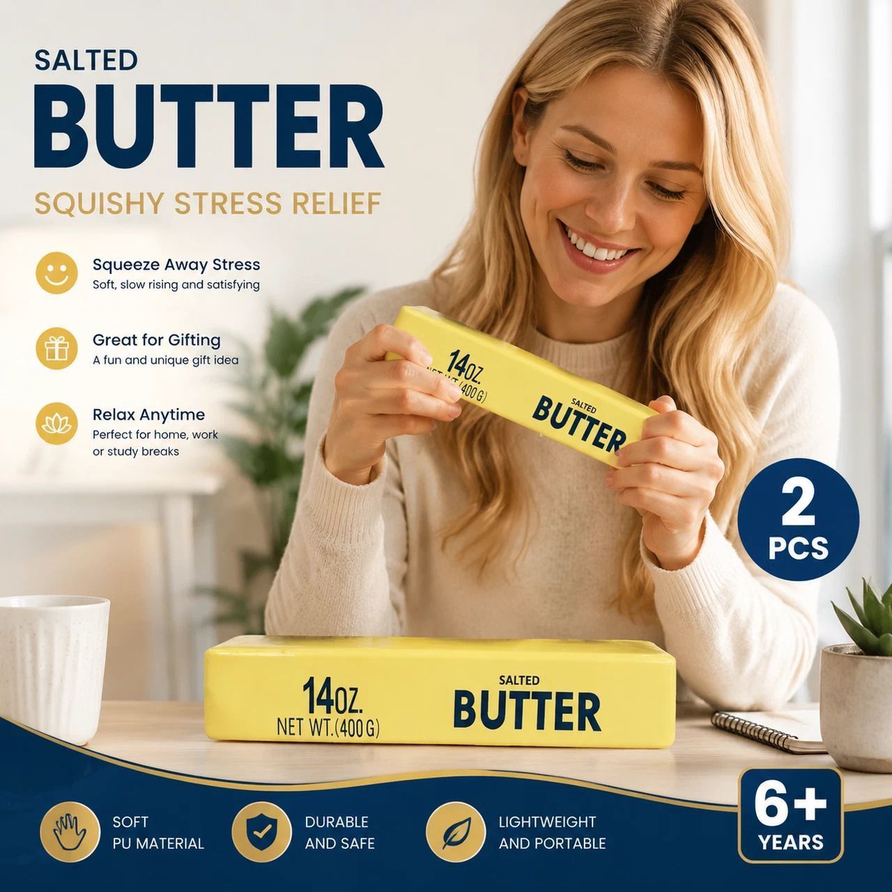 Yellow Butter Stick 23cm Stress Relief Toy 2 Pack, Daily Gift - Image 1