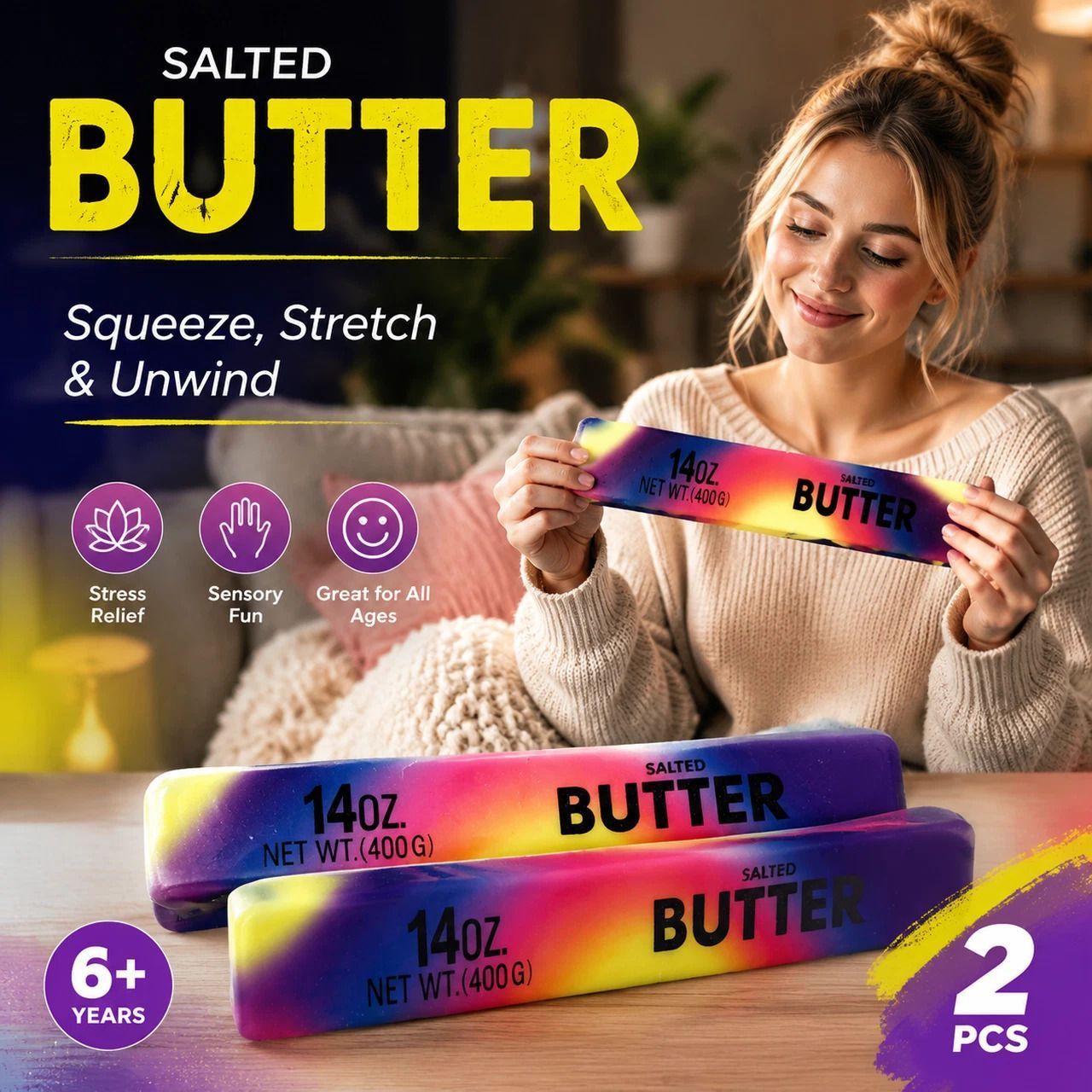 Iridescent Butter Stick 23cm Stress Relief Toy 2 Pack, Party Gift - Image 1