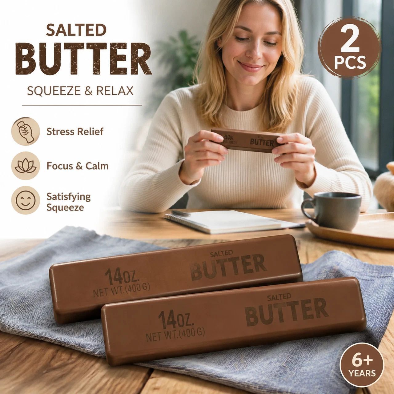 Coffee Butter Stick 23cm Stress Relief Toy 2 Pack, Calming Gift - Image 1
