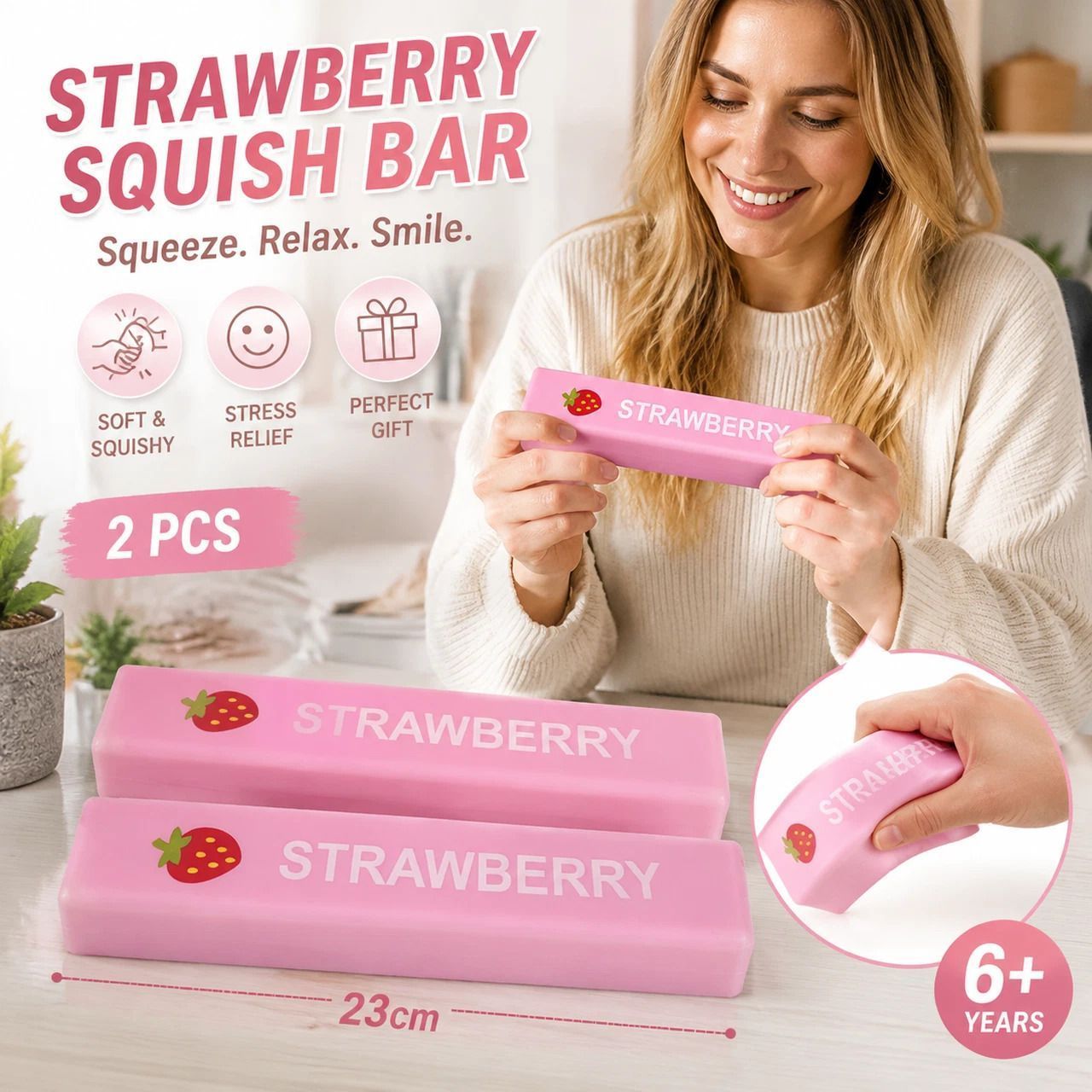 Strawberry Butter Stick 23cm Stress Relief Toy 2 Pack, Kids Gift - Image 1