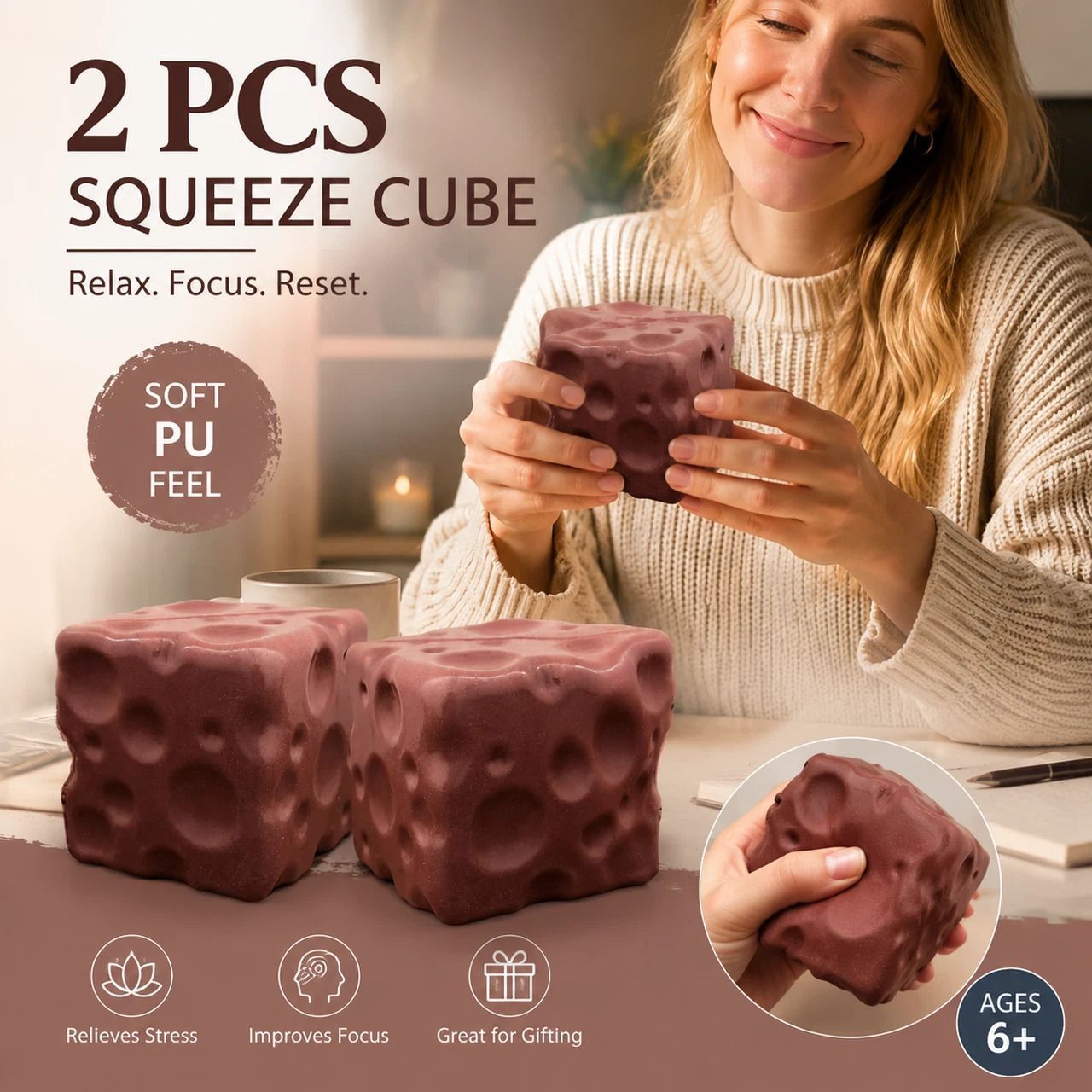 Chocolate Cheese Stress Relief Toy 2 Pack, Relax Set - Image 1