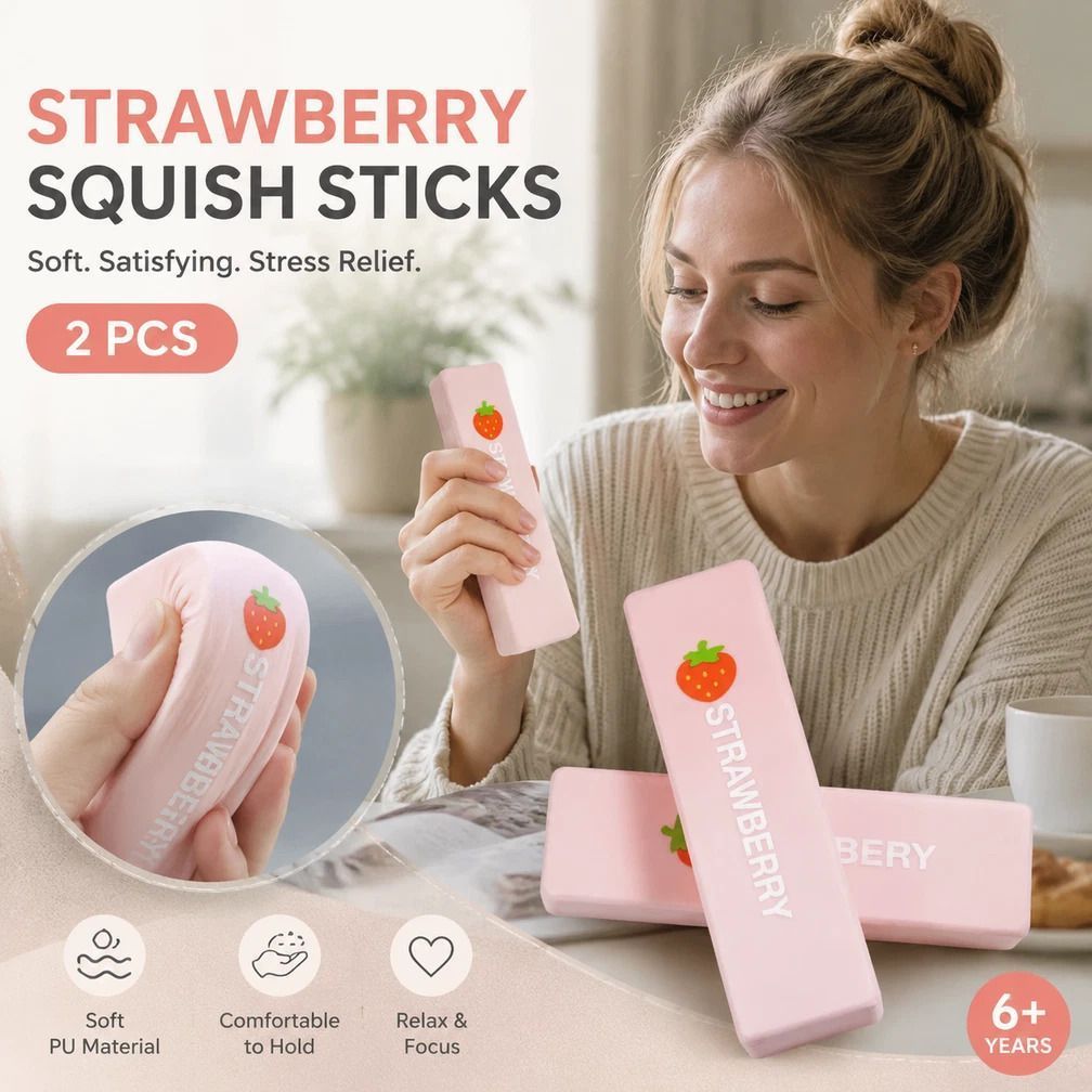 Pink Strawberry Stick 13.5cm Stress Relief Toy 2 Pack, Sweet Pair - Image 1