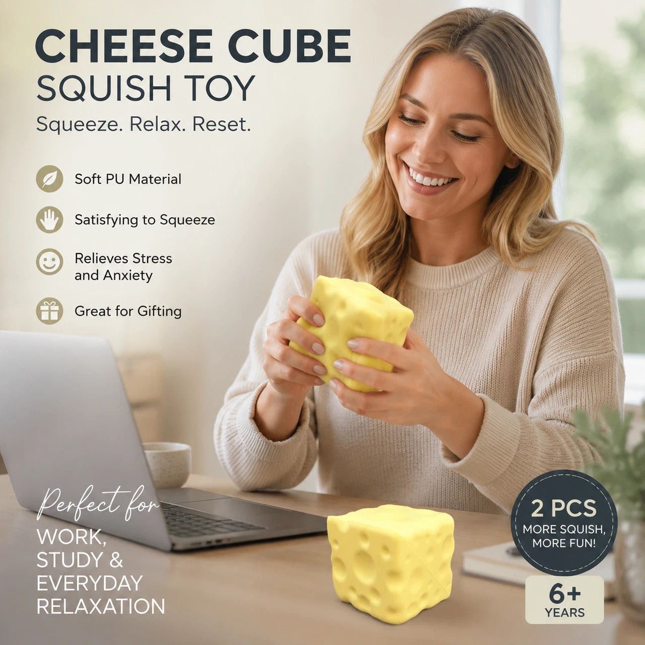 Large Yellow Cheese Stress Relief Toy 2 Pack, Festival Gift - Image 1