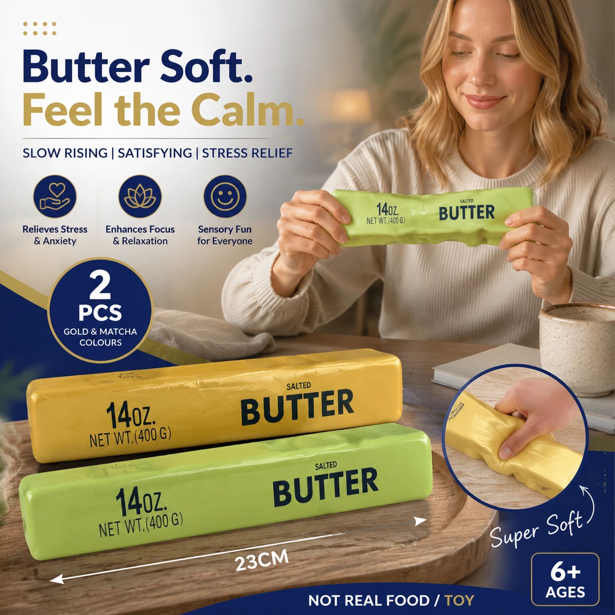 Golden & Matcha Butter Stick 23cm Stress Relief Toy 2 Pack - Image 1