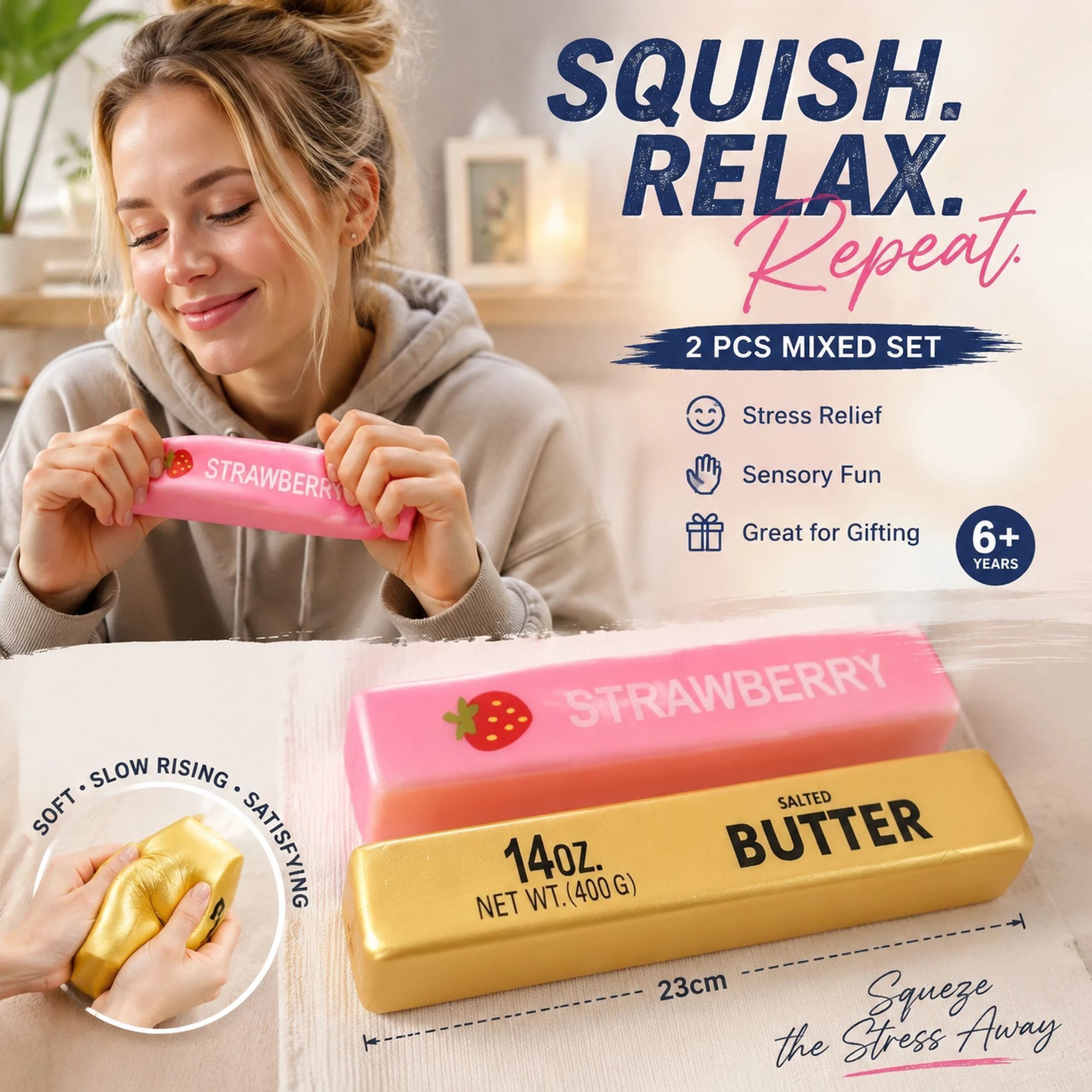 Golden & Strawberry Butter Stick 23cm Stress Relief Toy 2 Pack - Image 1