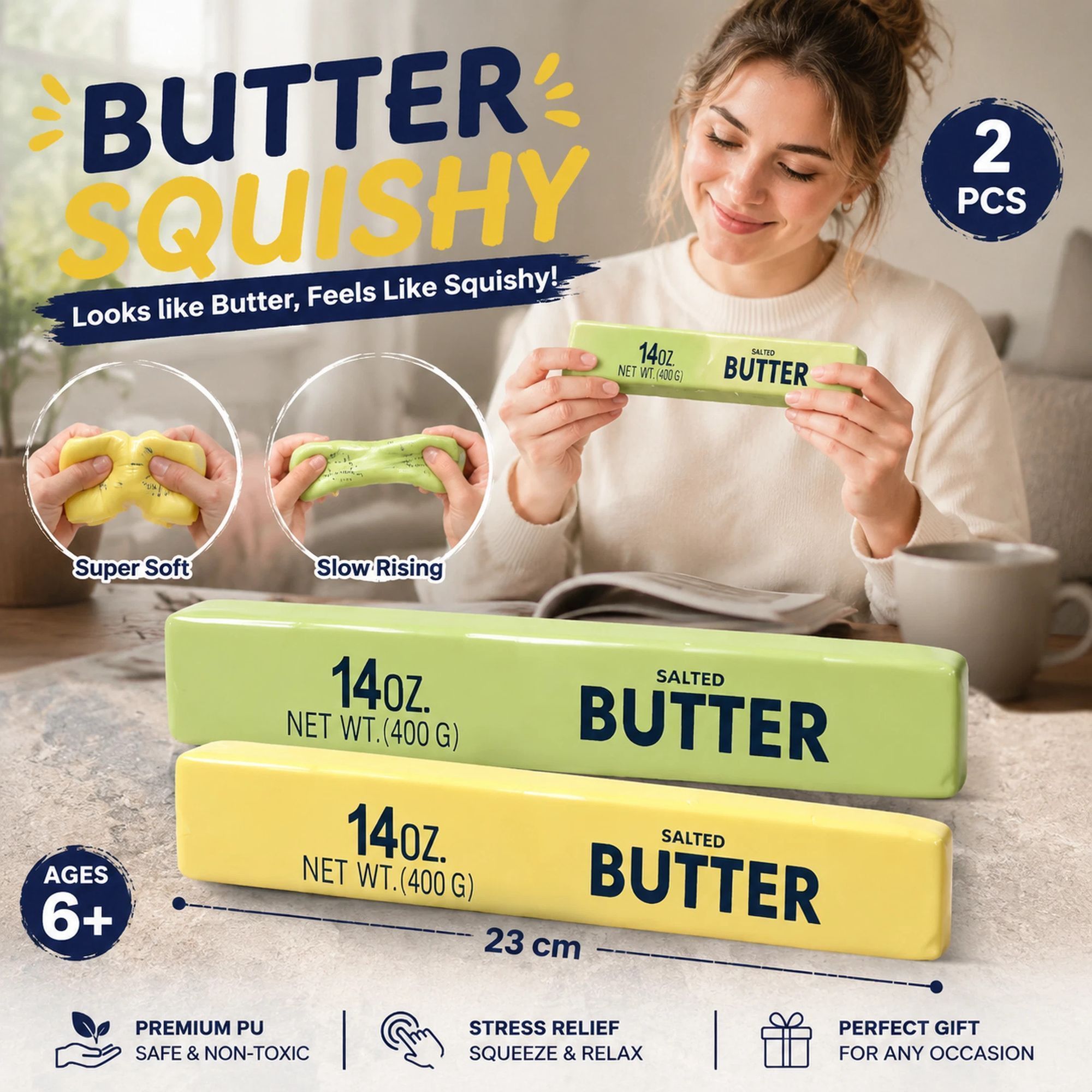 Matcha & Yellow Butter Stick 23cm Stress Relief Toy 2 Pack - Image 1