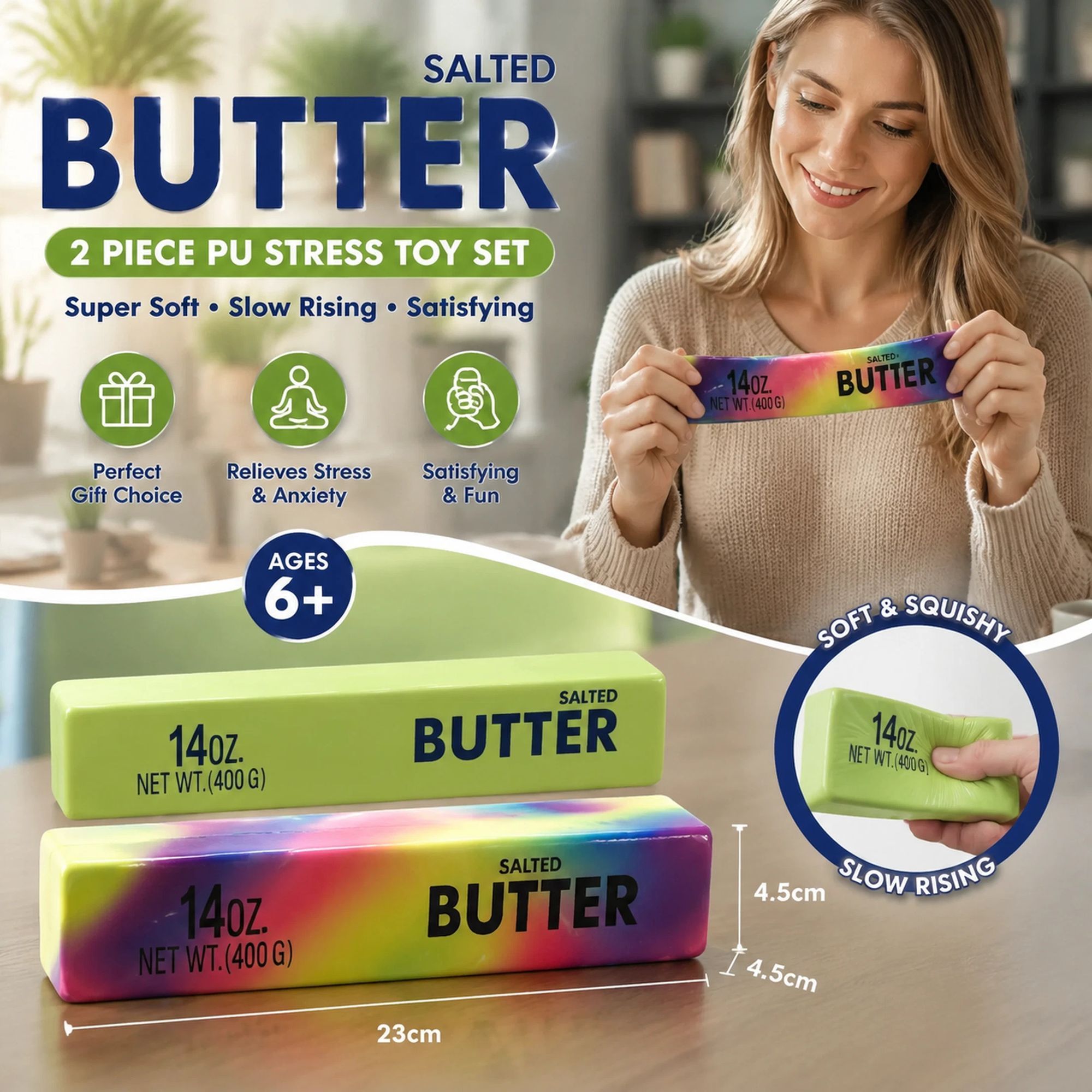 Matcha & Iridescent Butter Stick 23cm Stress Relief Toy 2 Pack - Image 1