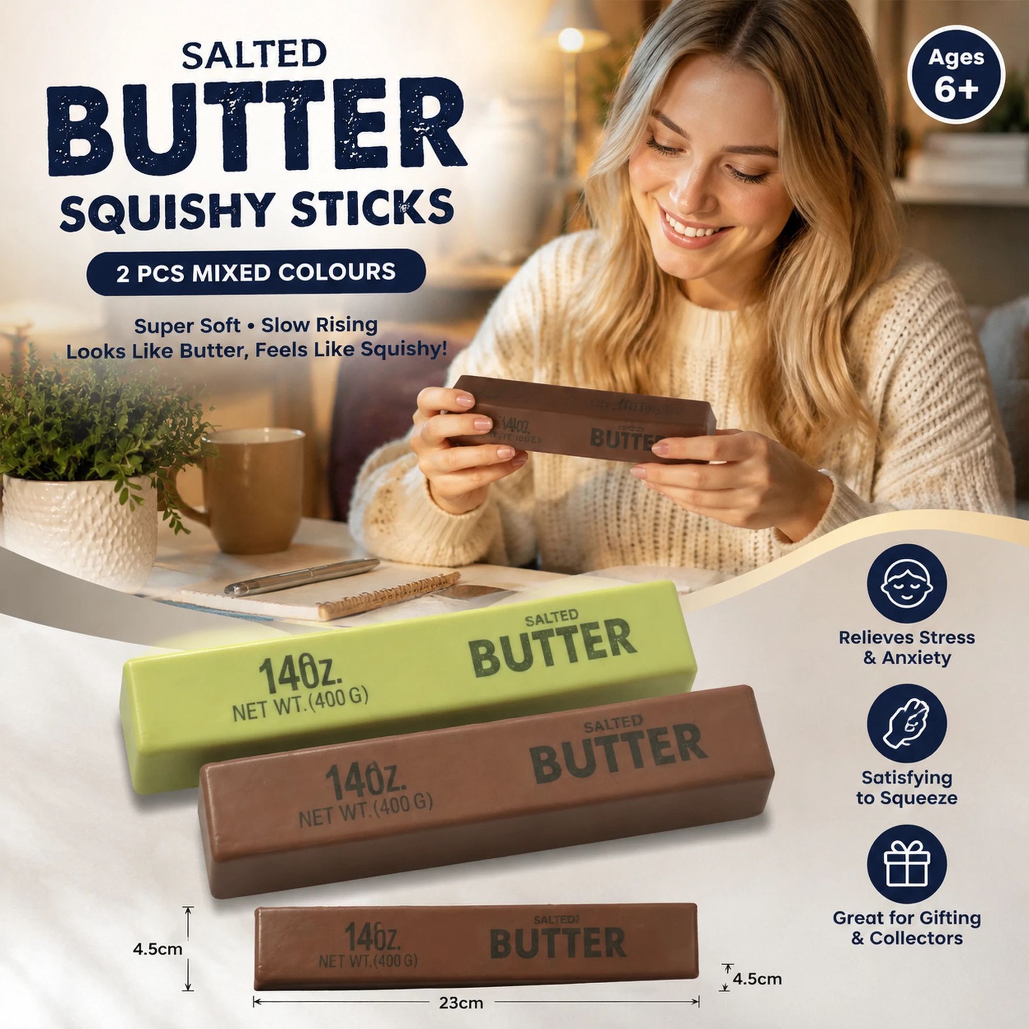 Matcha & Coffee Butter Stick 23cm Stress Relief Toy 2 Pack - Image 1