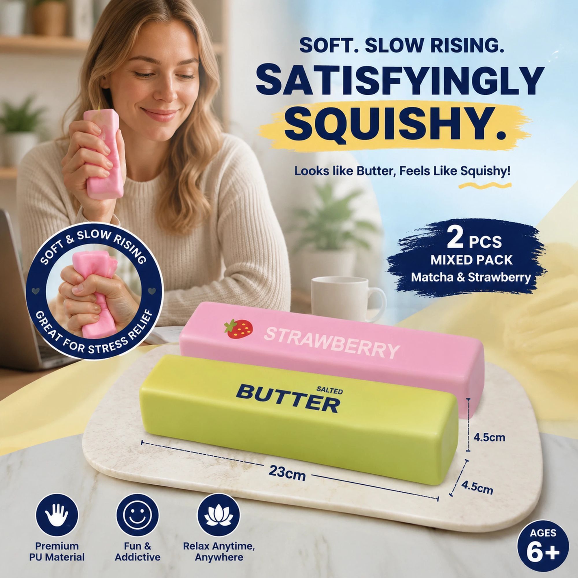 Matcha & Strawberry Butter Stick 23cm Stress Relief Toy 2 Pack - Image 1