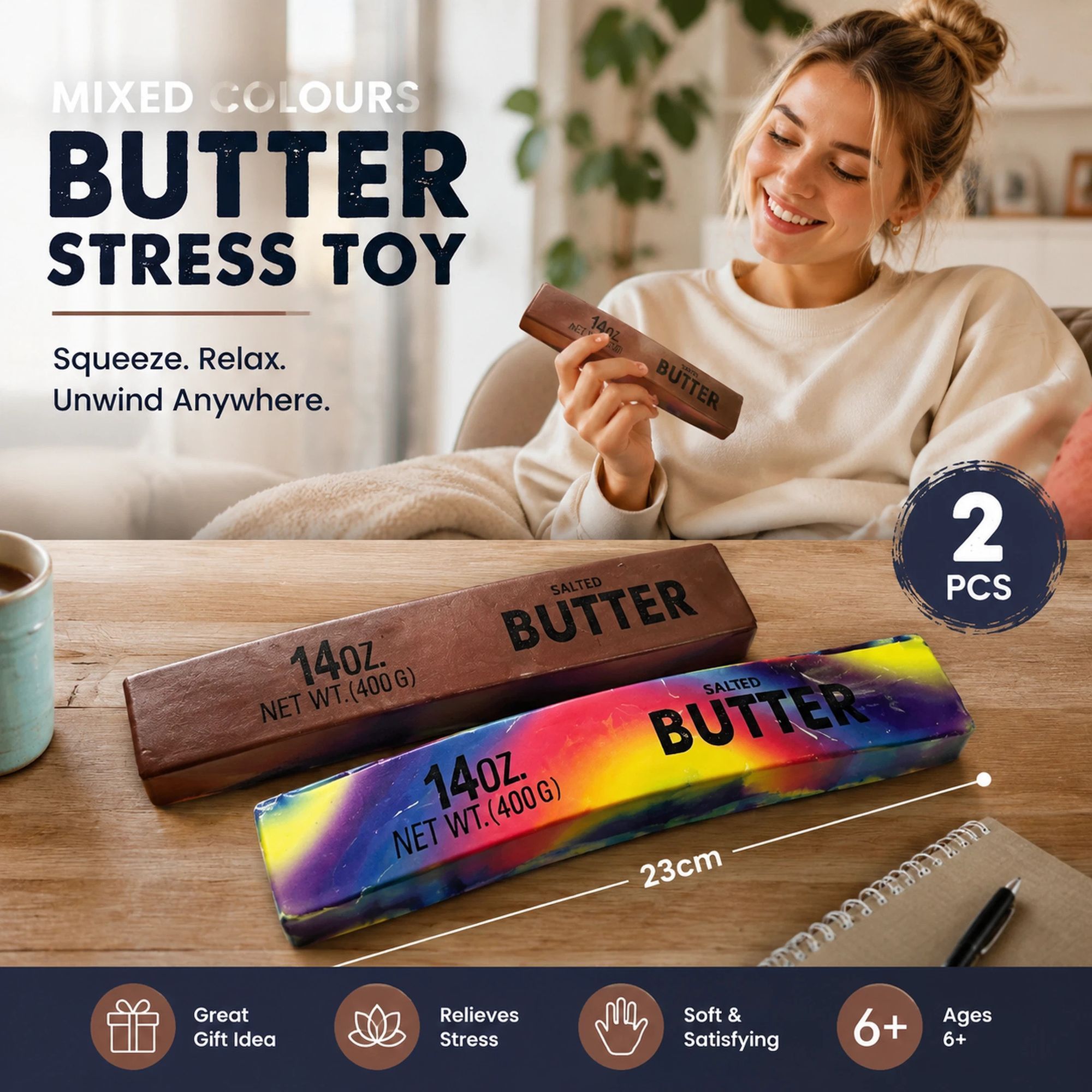 Iridescent & Coffee Butter Stick 23cm Stress Relief Toy 2 Pack - Image 1