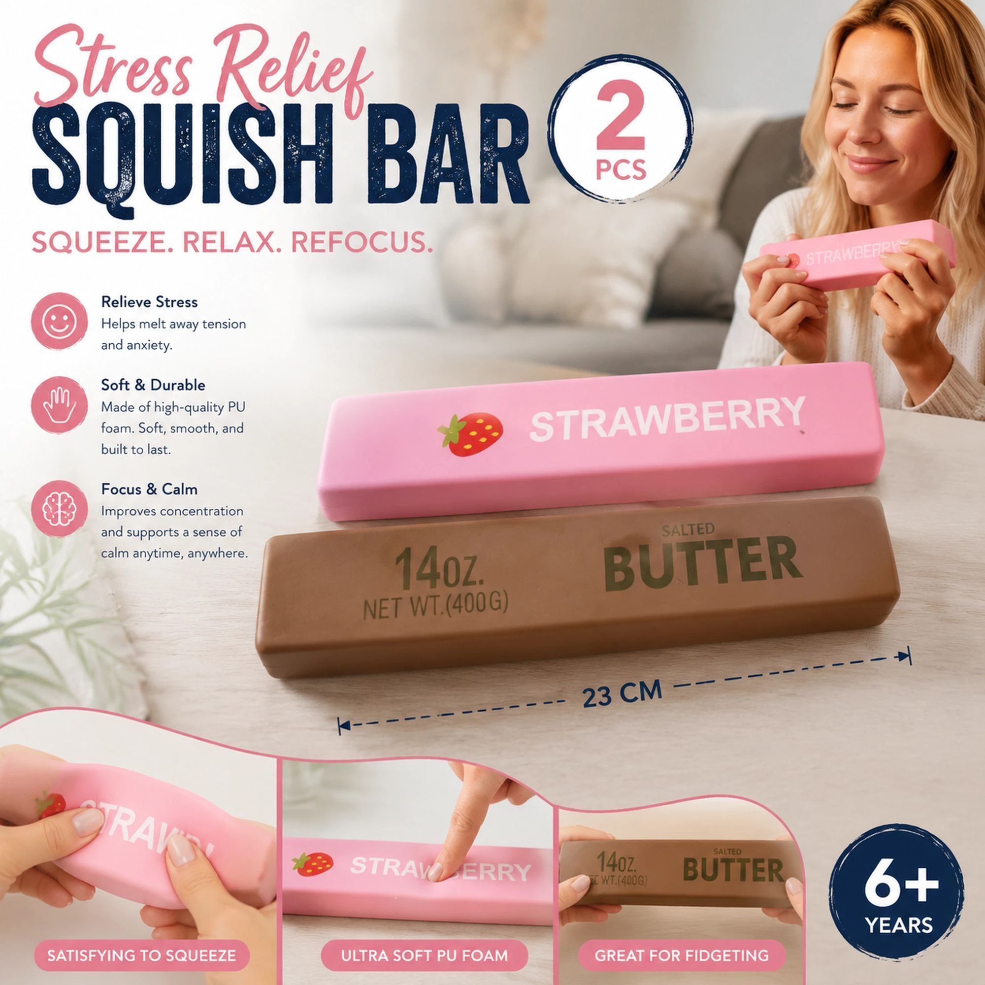 Coffee & Strawberry Butter Stick 23cm Stress Relief Toy 2 Pack - Image 1