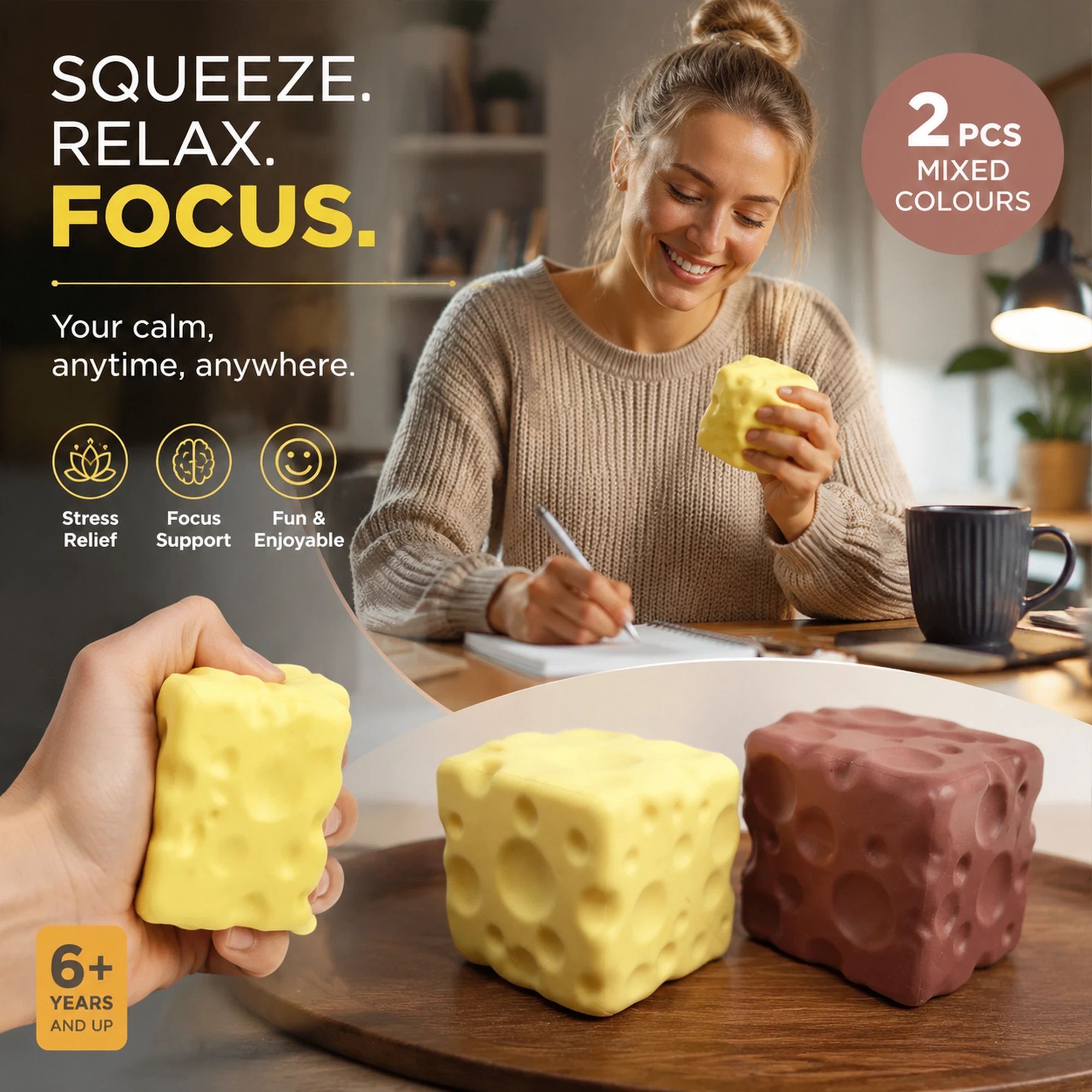 Chocolate & Yellow Cheese Stress Relief Toy 2 Pack - Image 1