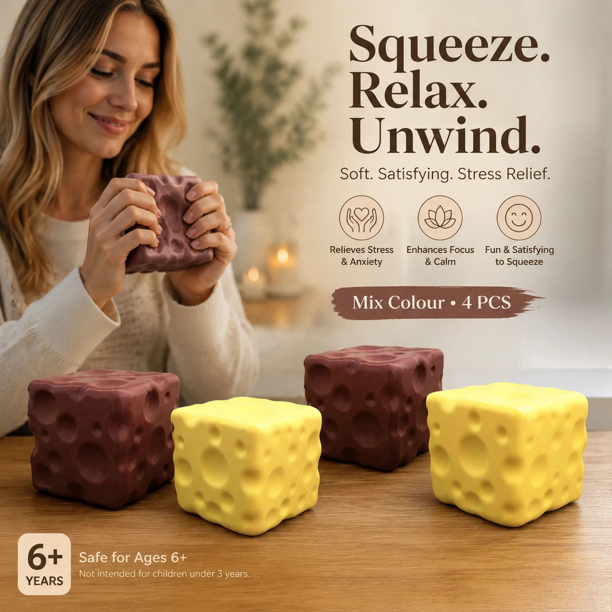 Chocolate & Yellow Cheese Stress Relief Toy 4 Pack - Image 1