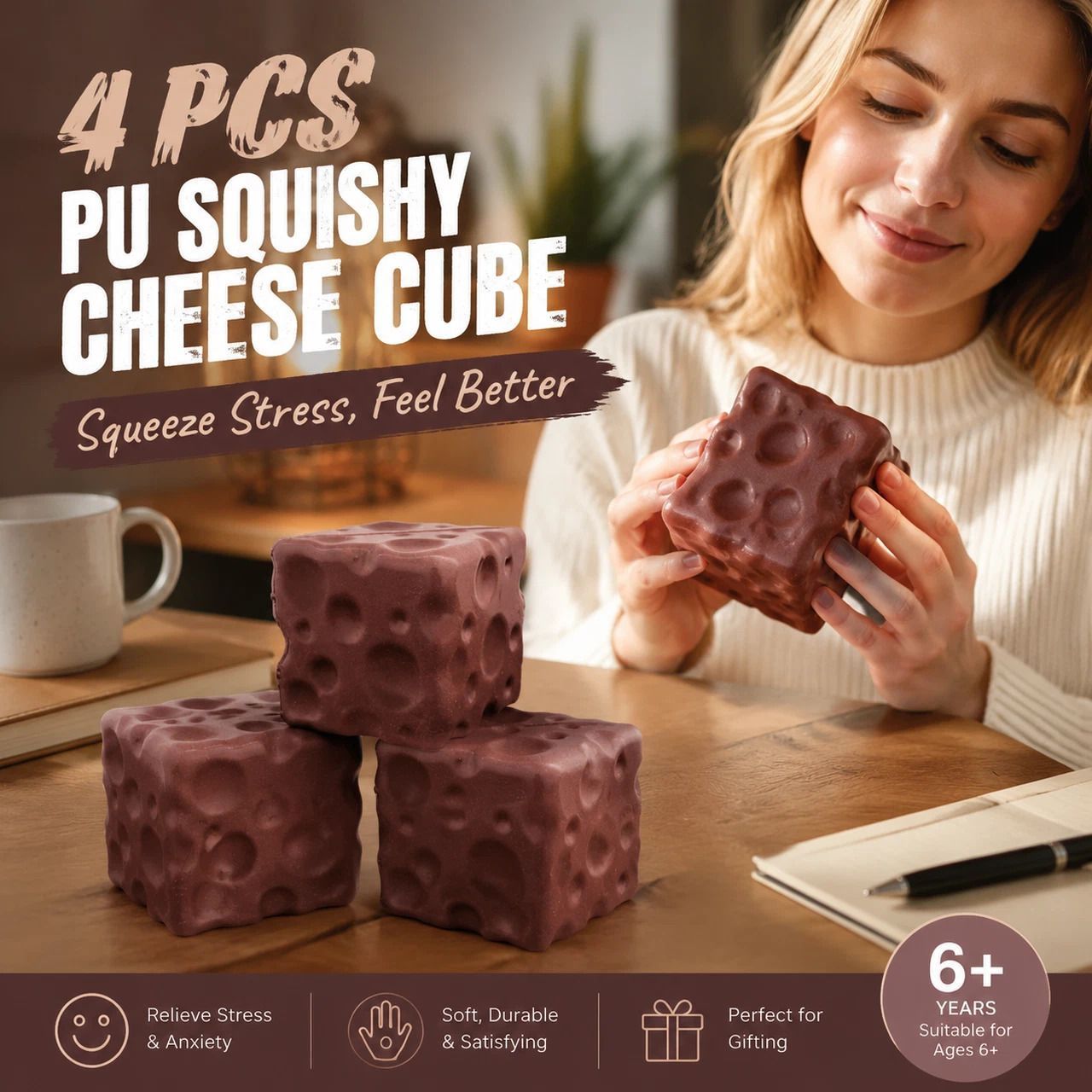 Chocolate Cheese Stress Relief Toy 4 Pack - Image 1