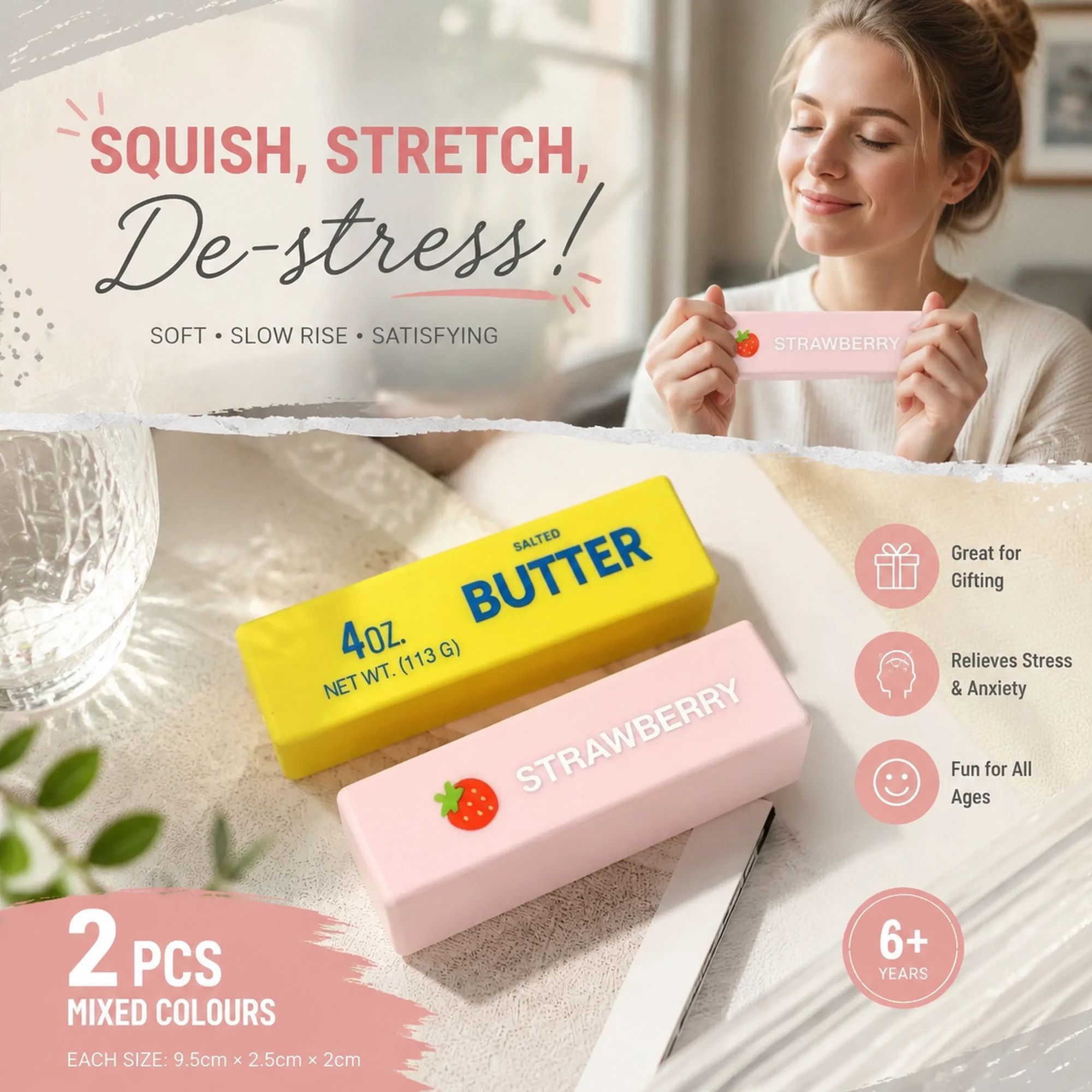 Pink Strawberry Stick + Mini Butter Stick Stress Relief Toy 2 Pack - Image 1