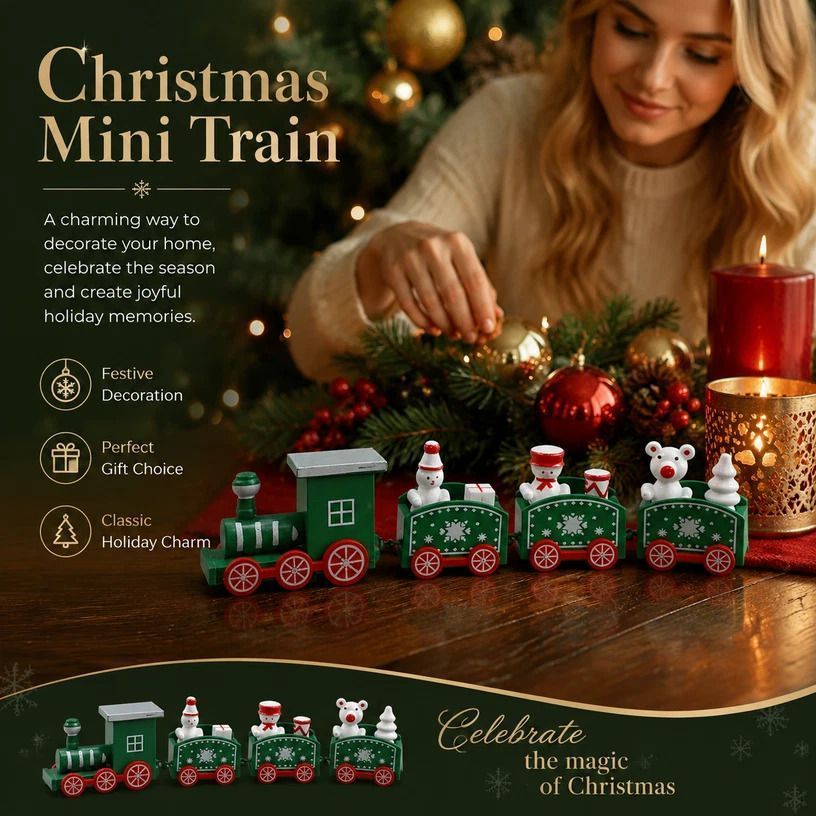 Christmas Decor Train Ornament Plastic Xmas Gift, Green Box - Image 1