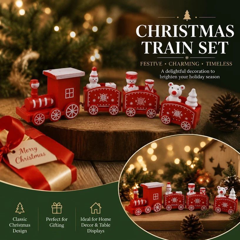 Christmas Decor Train Ornament Plastic Xmas Gift, Red Box - Image 1