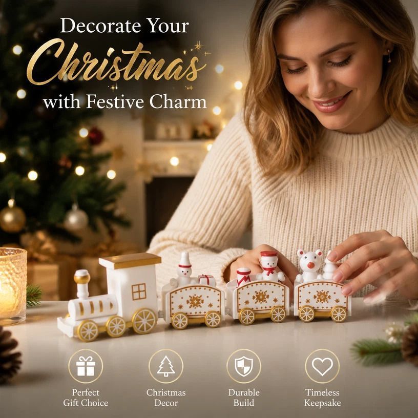 Christmas Decor Train Ornament Plastic Xmas Gift, White Box - Image 1